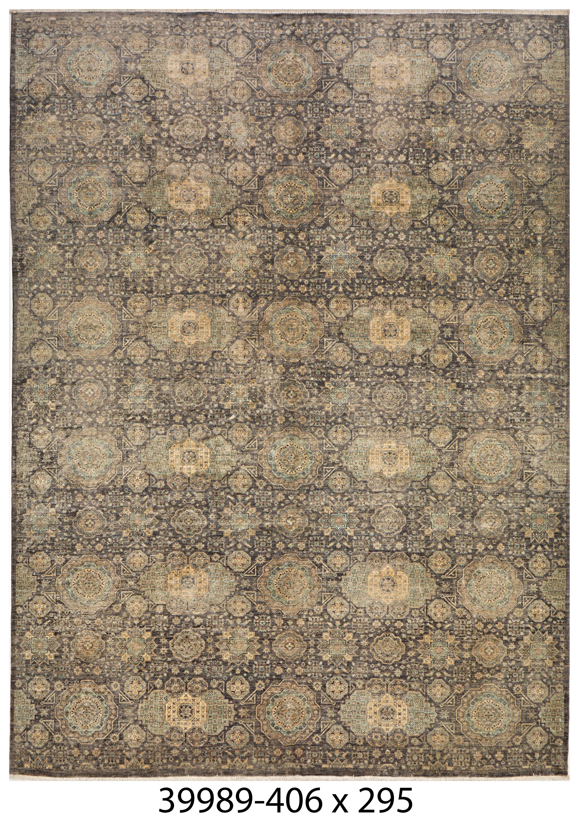 Zamin-e-Badakhshan Afghan hand-knotted Ghazni wool rug, overhead view