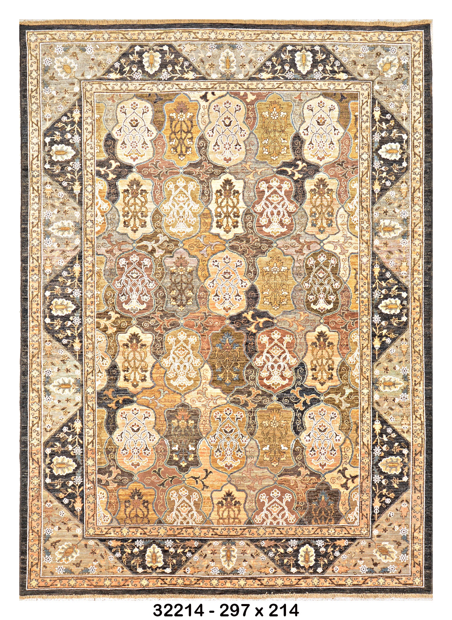 Zarr-e-Badakhshan Afghan hand-knotted Ghazni wool rug, overhead view