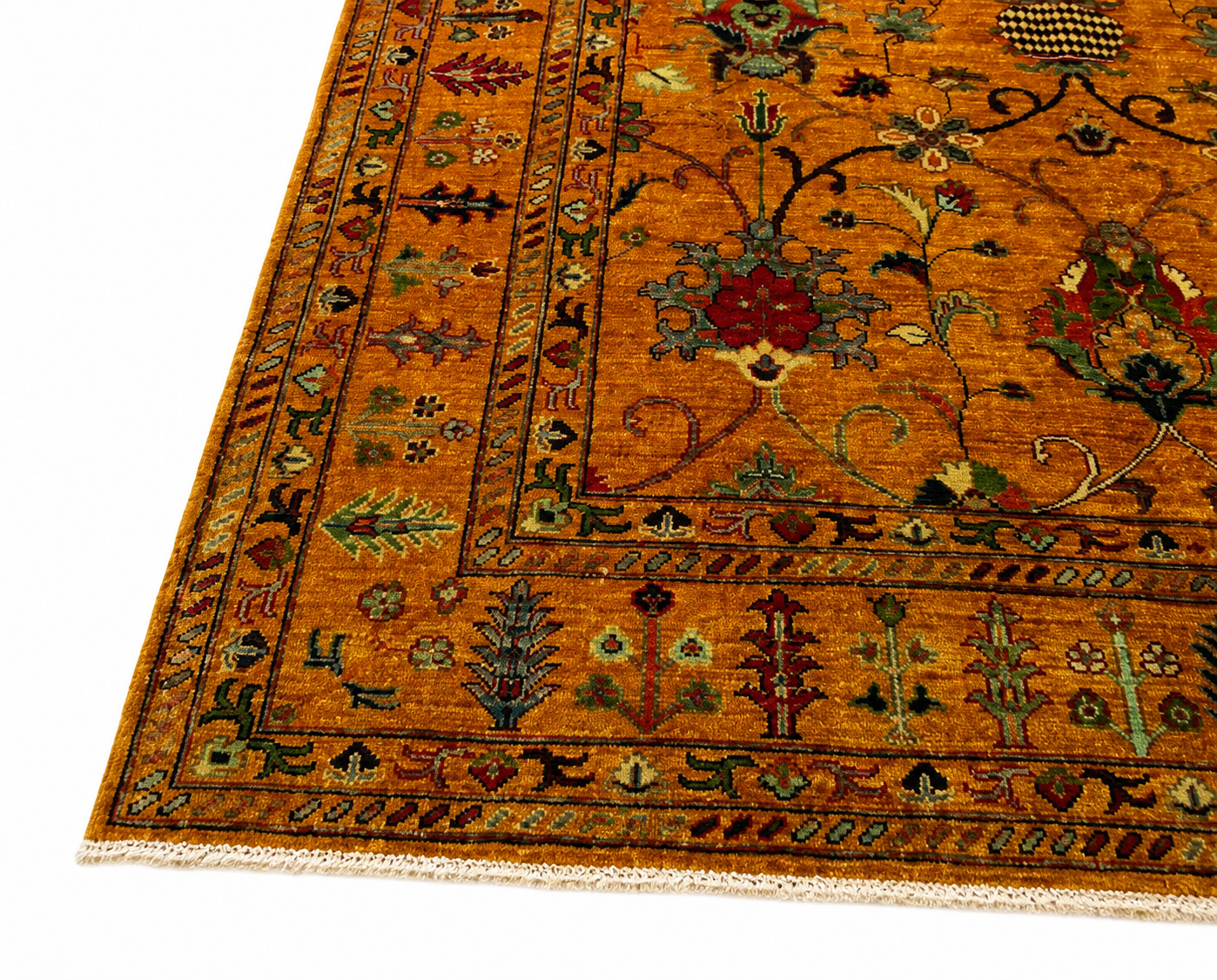 Zafran-e-Kandahar Afghan Ghazni wool rug, hand-knotted detail