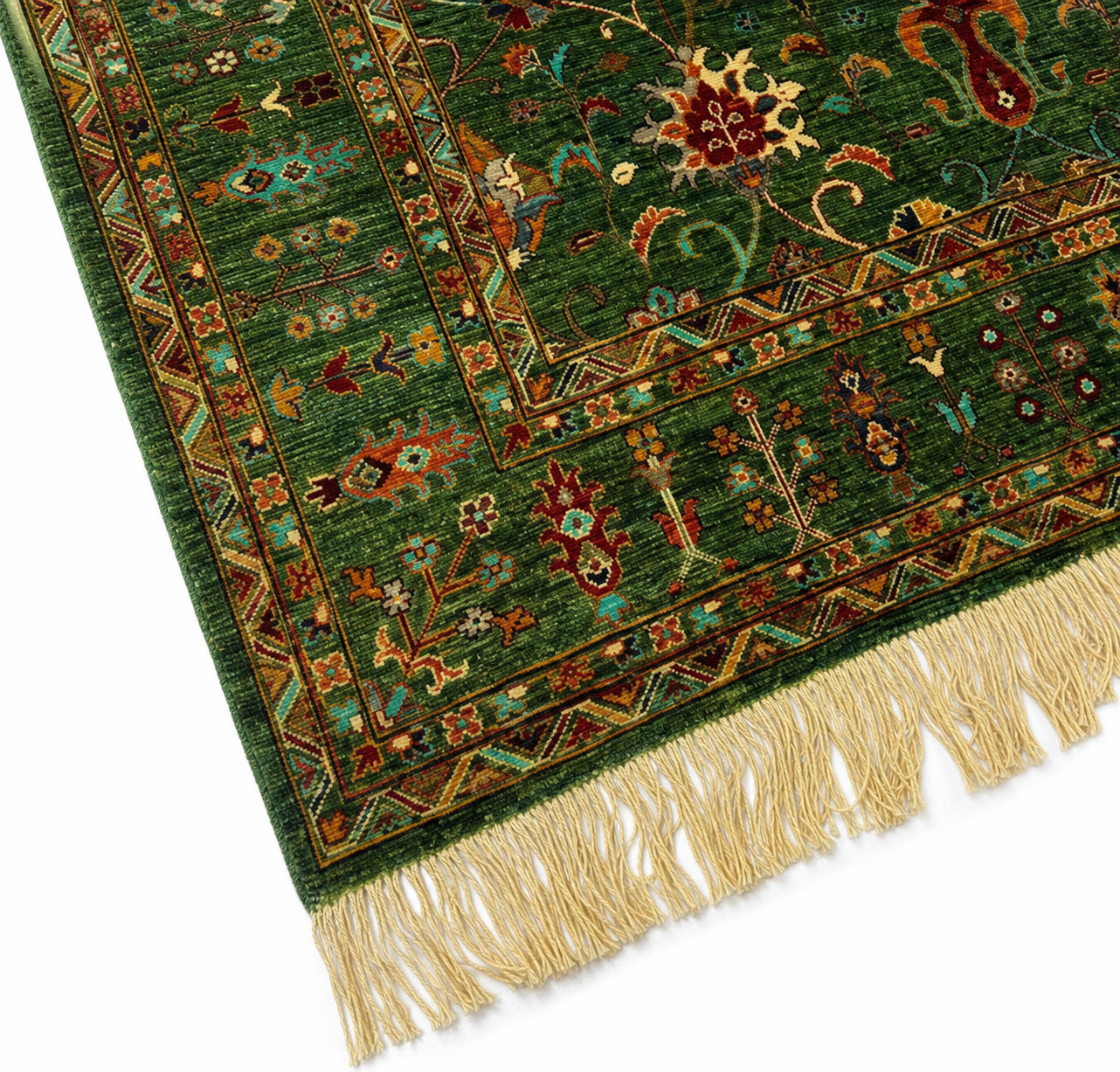 Zumurrud-e-Balkh Afghan Ghazni wool rug, hand-knotted detail
