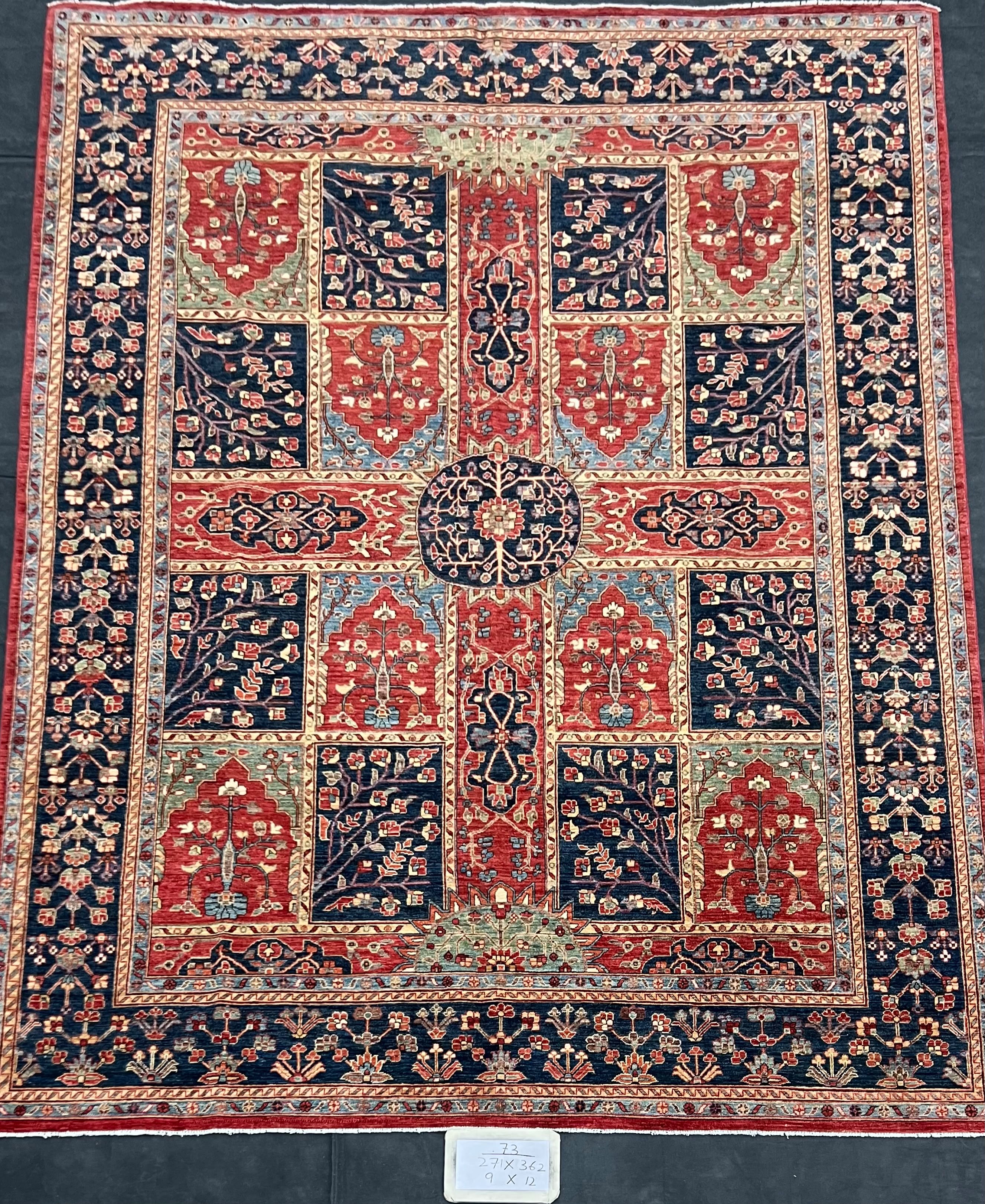 Baghcheh-e-Kabul Afghan hand-knotted Ghazni wool rug, overhead view