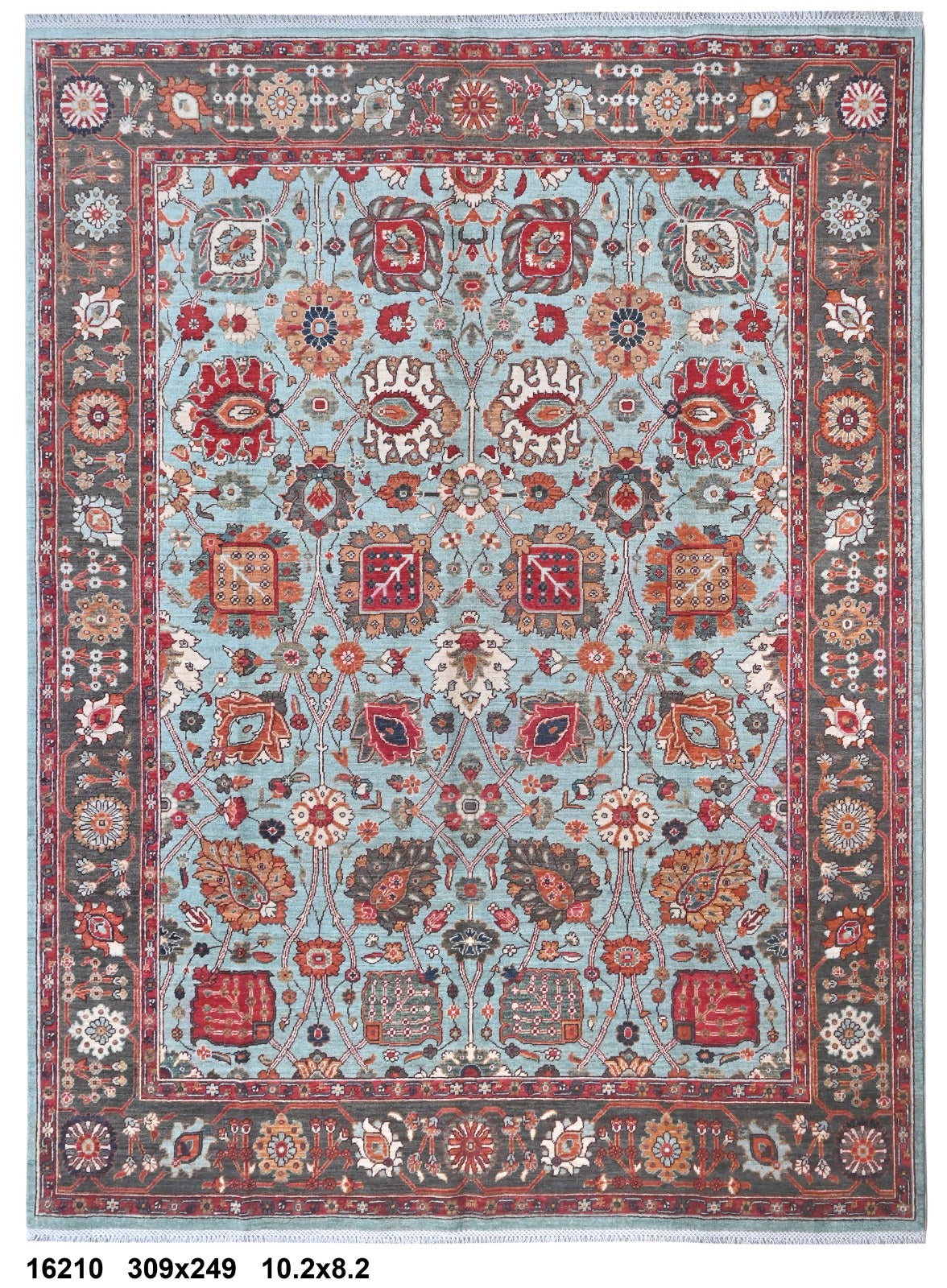Khat-e-Golestan Afghan hand-knotted Ghazni wool rug, overhead view