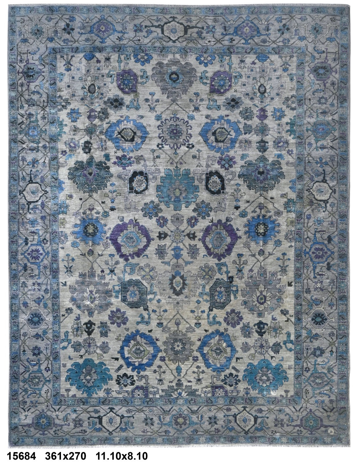 Niloofar-e-Safid Afghan hand-knotted Ghazni wool rug, overhead view