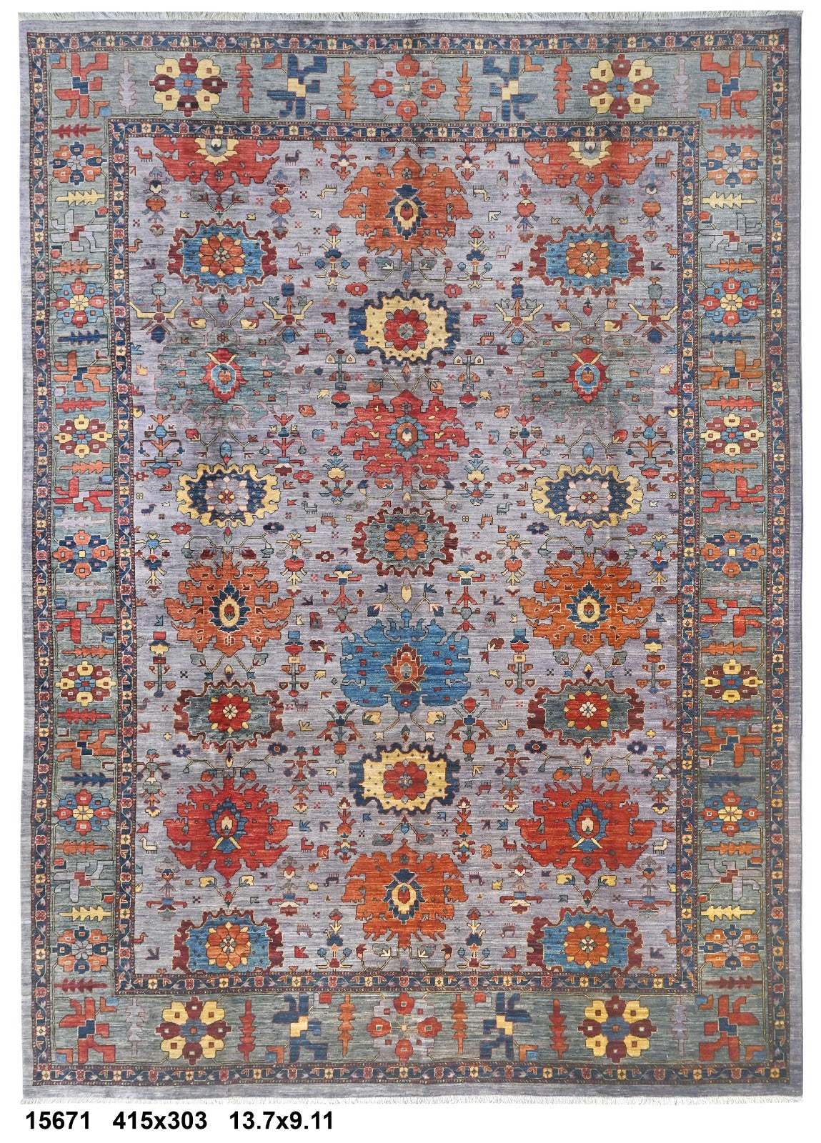 Bagh-e-Sahar Afghan hand-knotted Ghazni wool rug, overhead view