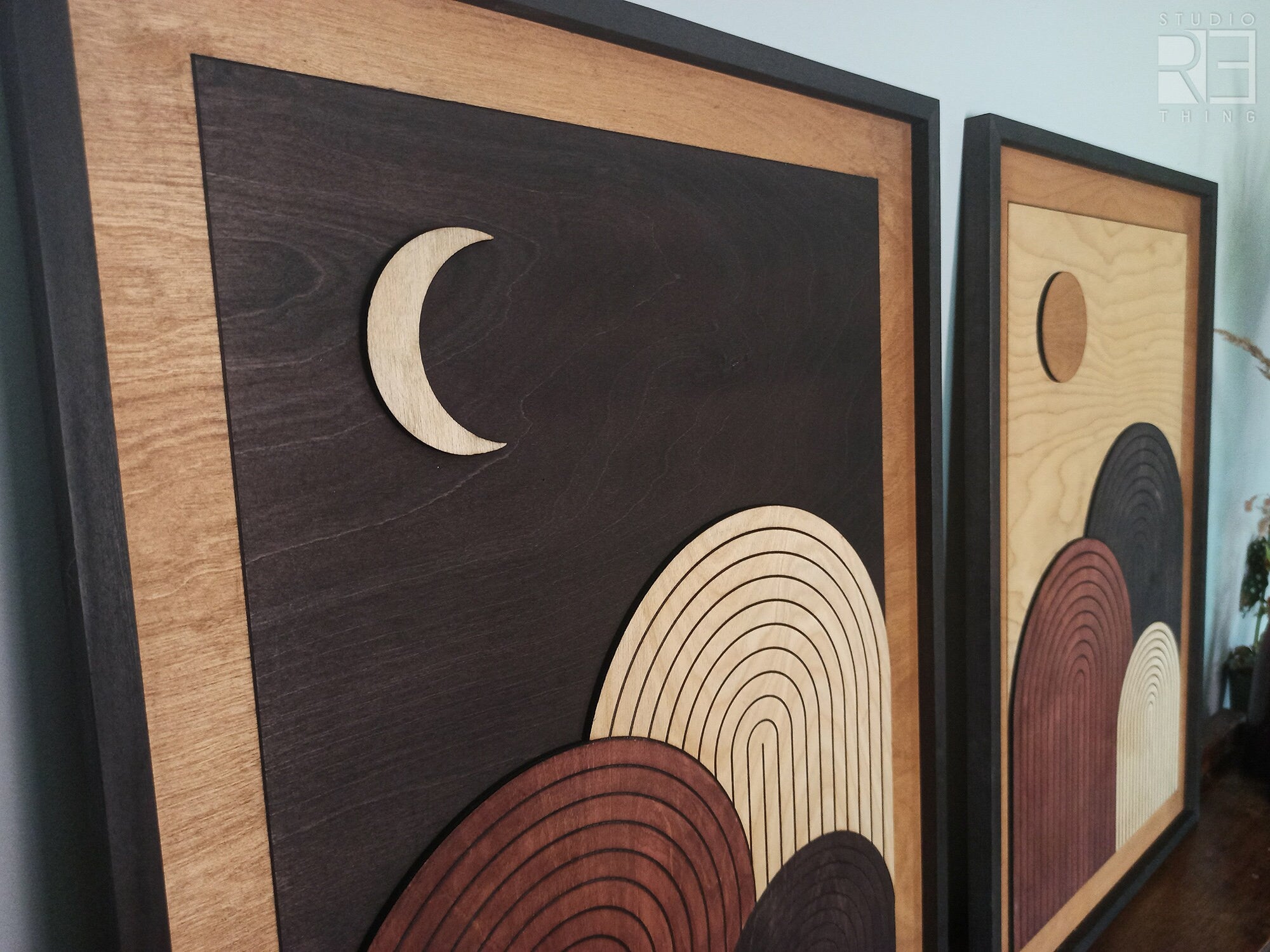 Set of 2: Sun and Moon Wood Wall Art Jerm | جِرْم