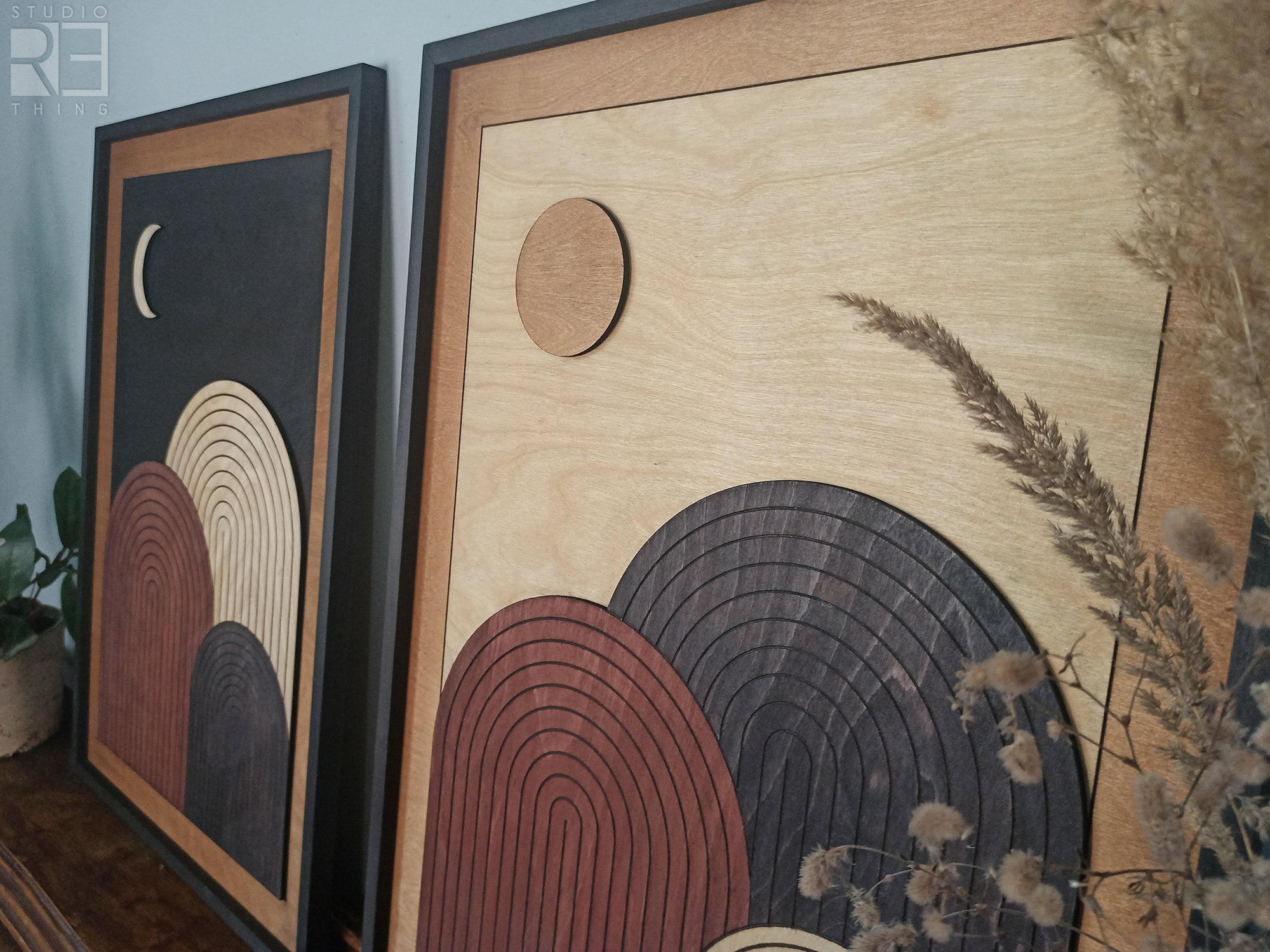Set of 2: Sun and Moon Wood Wall Art Jerm | جِرْم