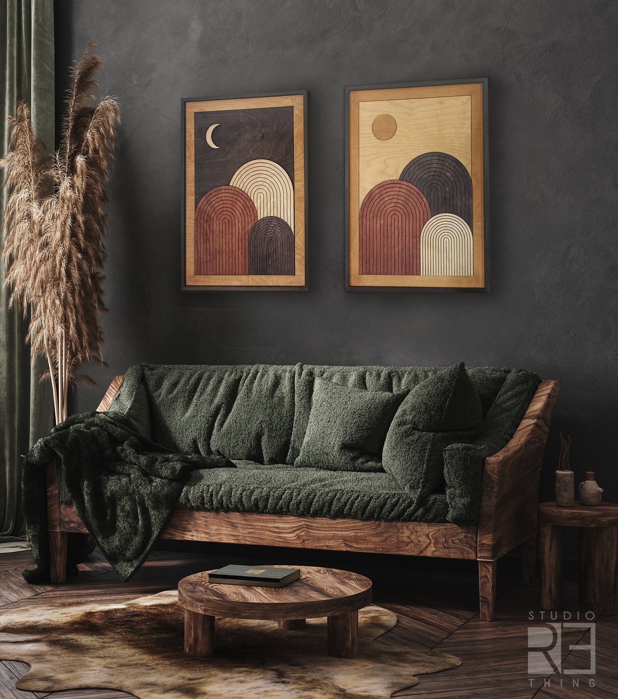 Set of 2: Sun and Moon Wood Wall Art Jerm | جِرْم