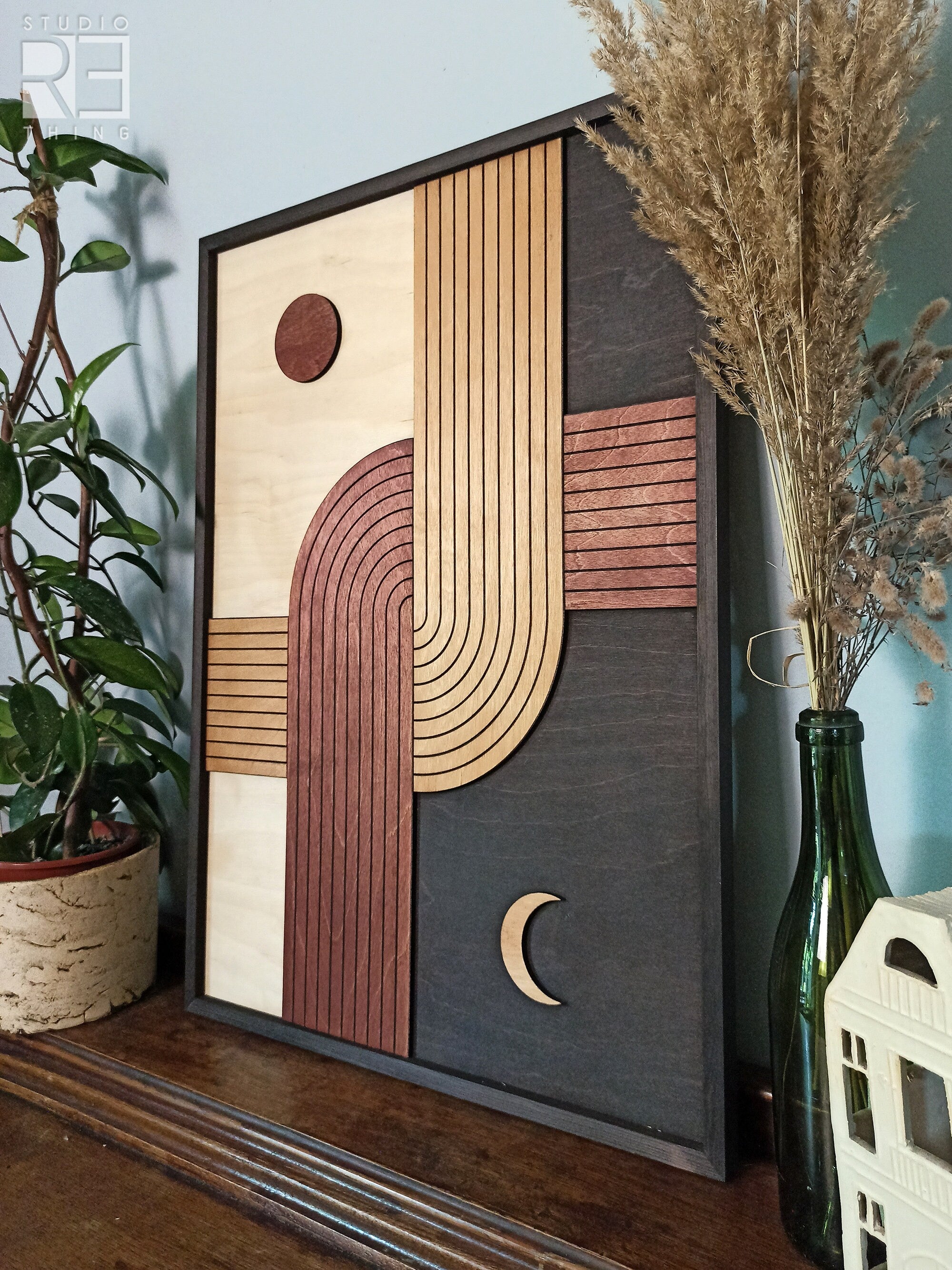 Wooden Mid Century Modern Wall Art Jerm | جِرْم