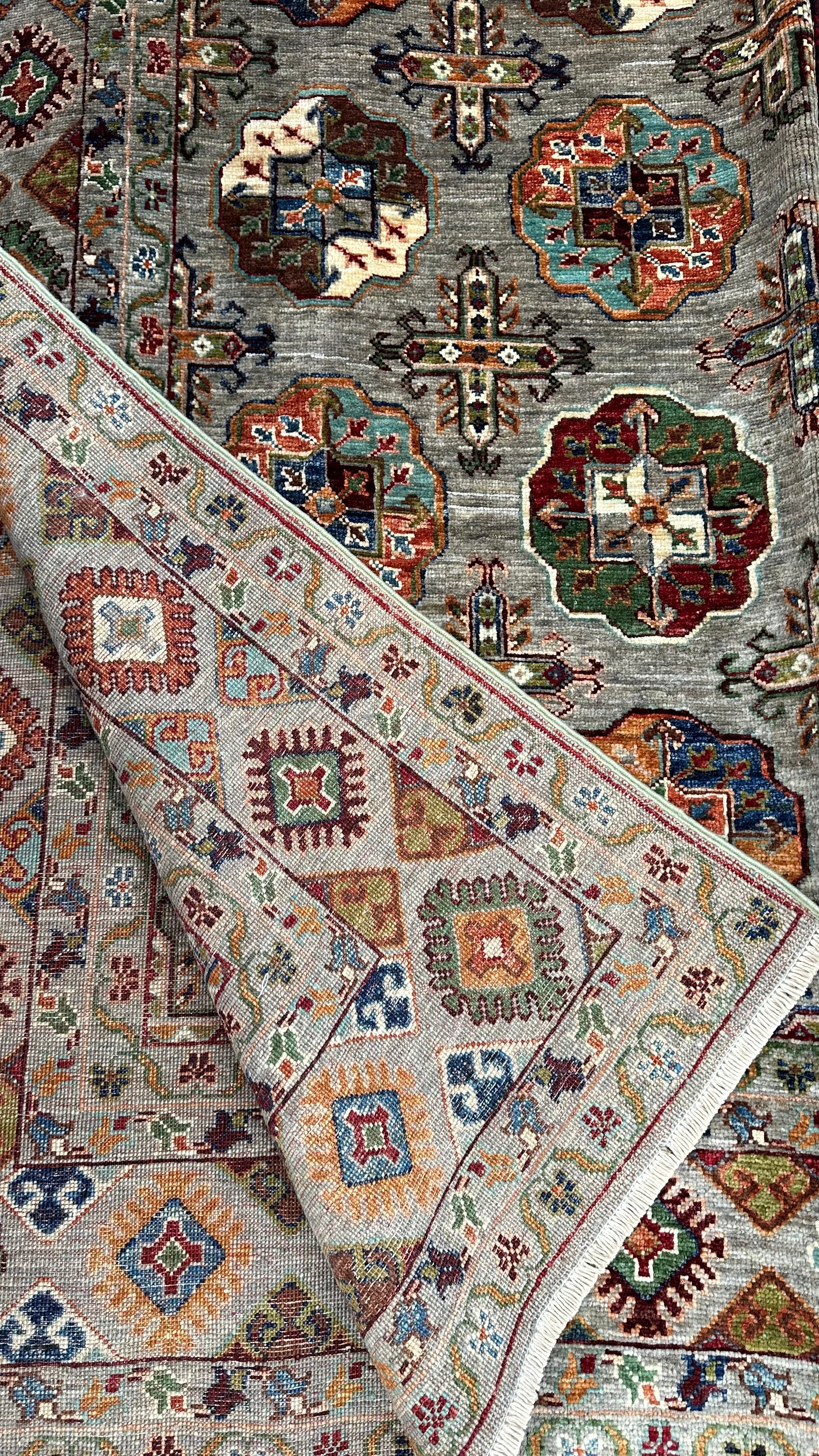 Grey Afghan Chobi rug 232x172