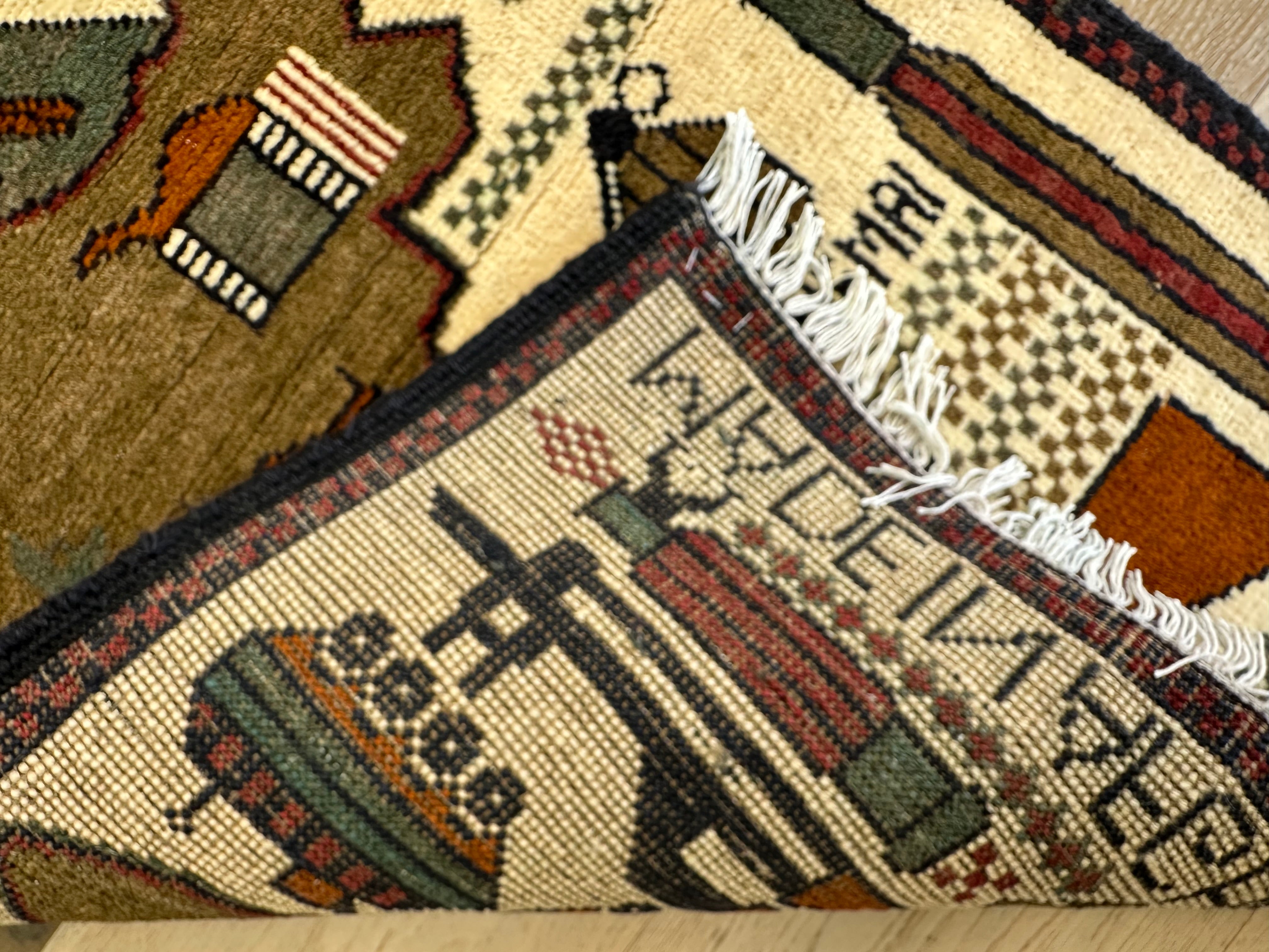 Afghan war handmade small rug, doormat Chobi. Size: 74x61 cm