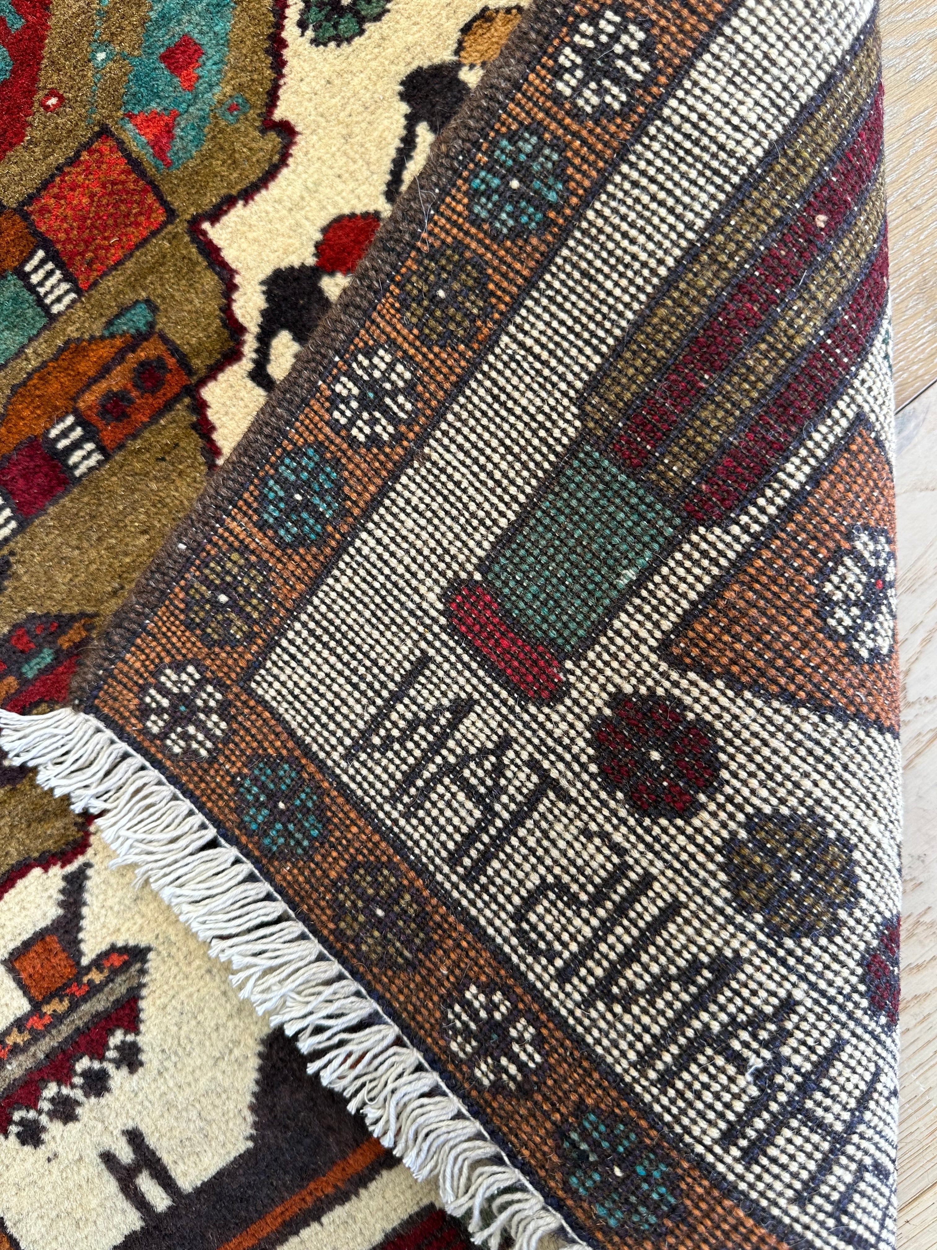 Afghan war handmade small rug, doormat Chobi. Size: 80x57 cm