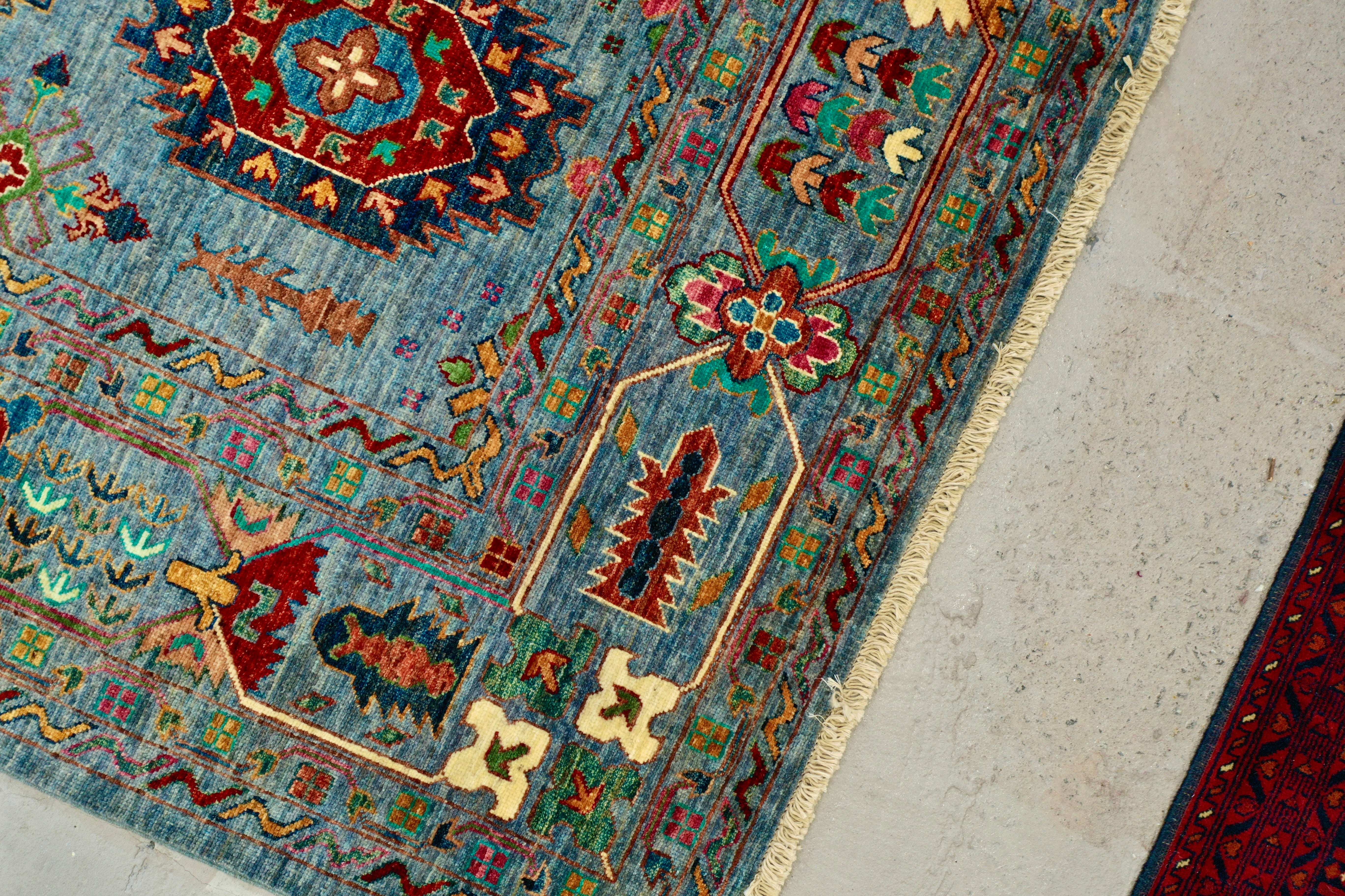 Blue Afghan Handmade — 3.10 x 4.04