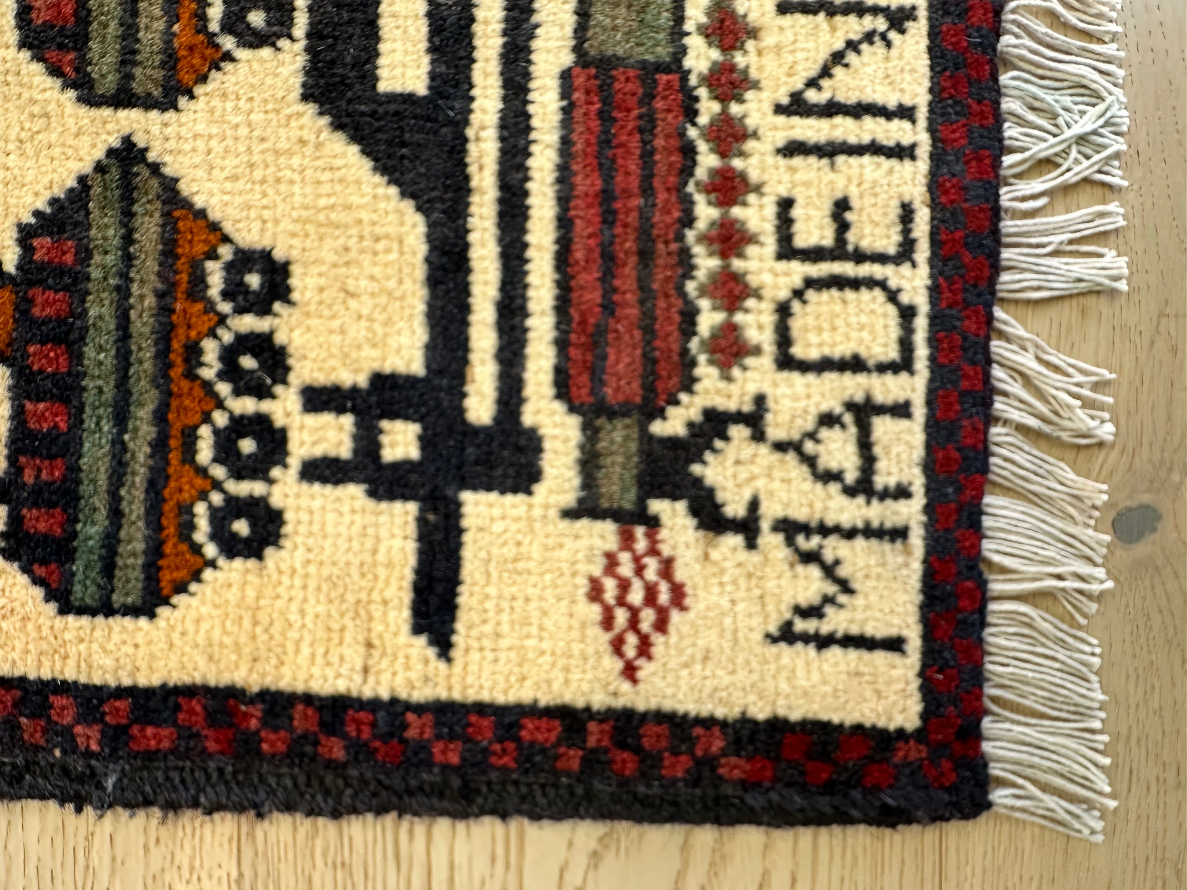 Afghan war handmade small rug, doormat Chobi. Size: 74x61 cm