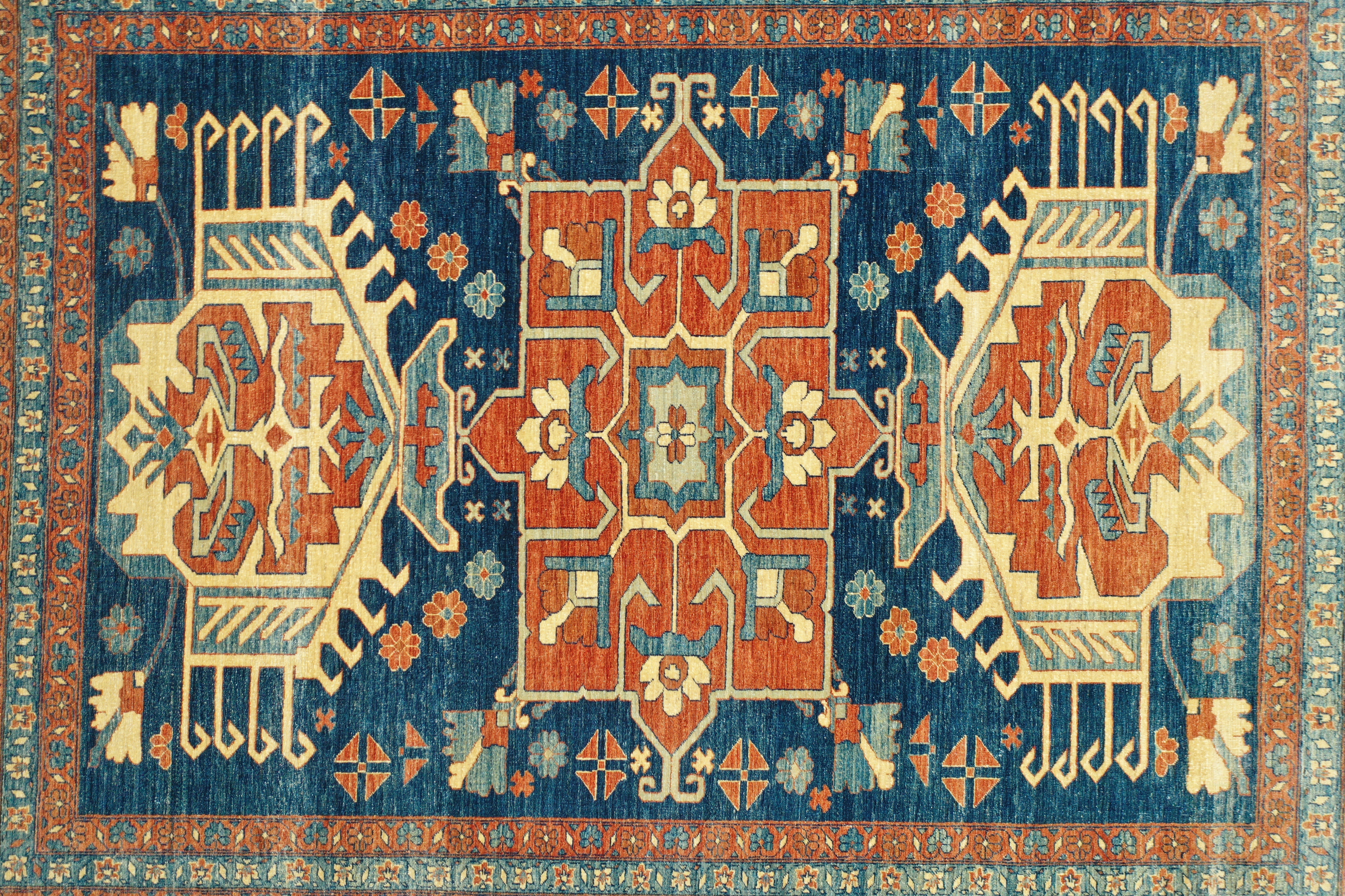 Navy Chobi Afghan Handmade — 2.83 x 2.20
