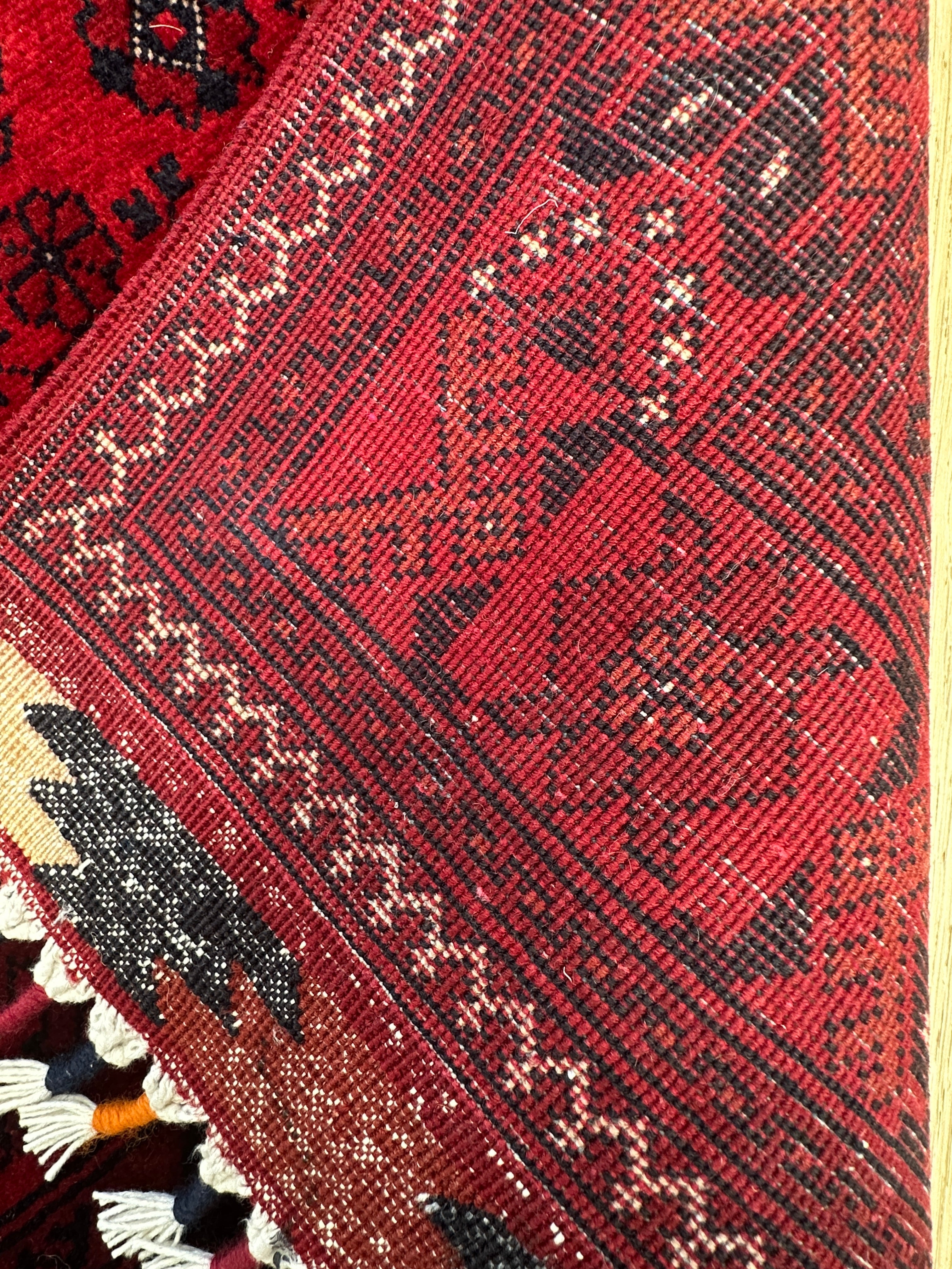 Red Afghan Handmade — 3.00 x 0.90