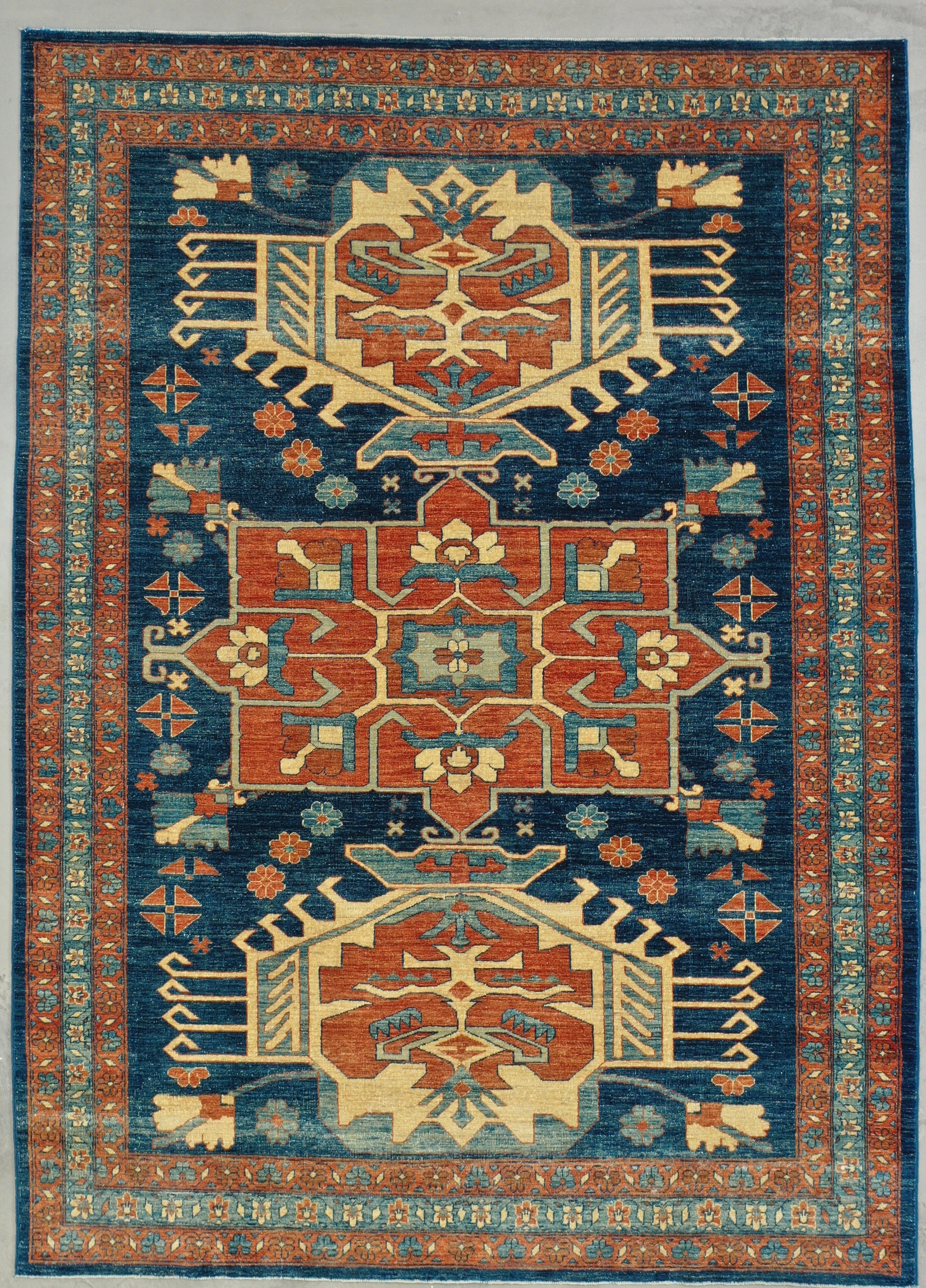 Navy Chobi Afghan Handmade — 2.83 x 2.20