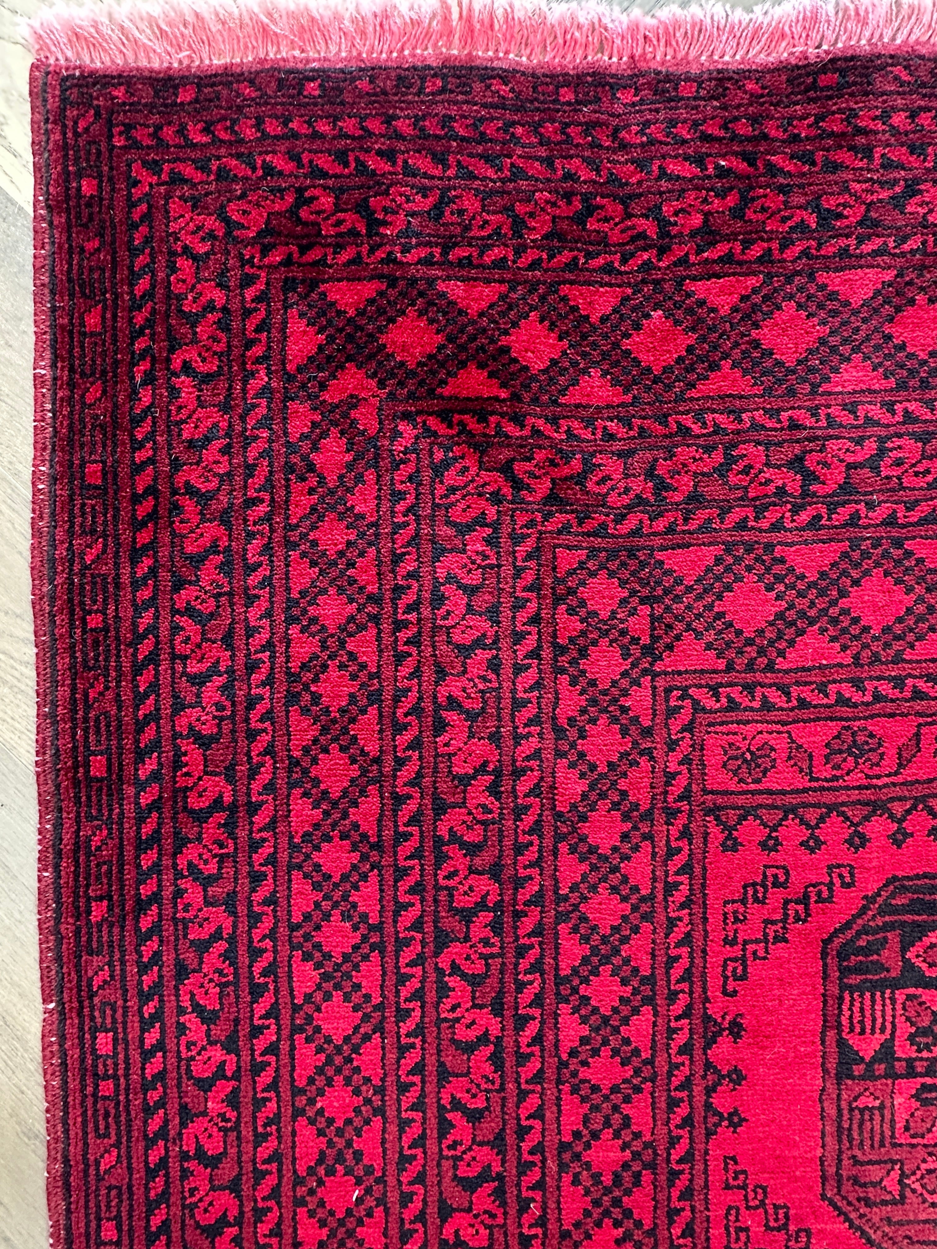 Red Afghan Handmade — 2.95 x 2.00