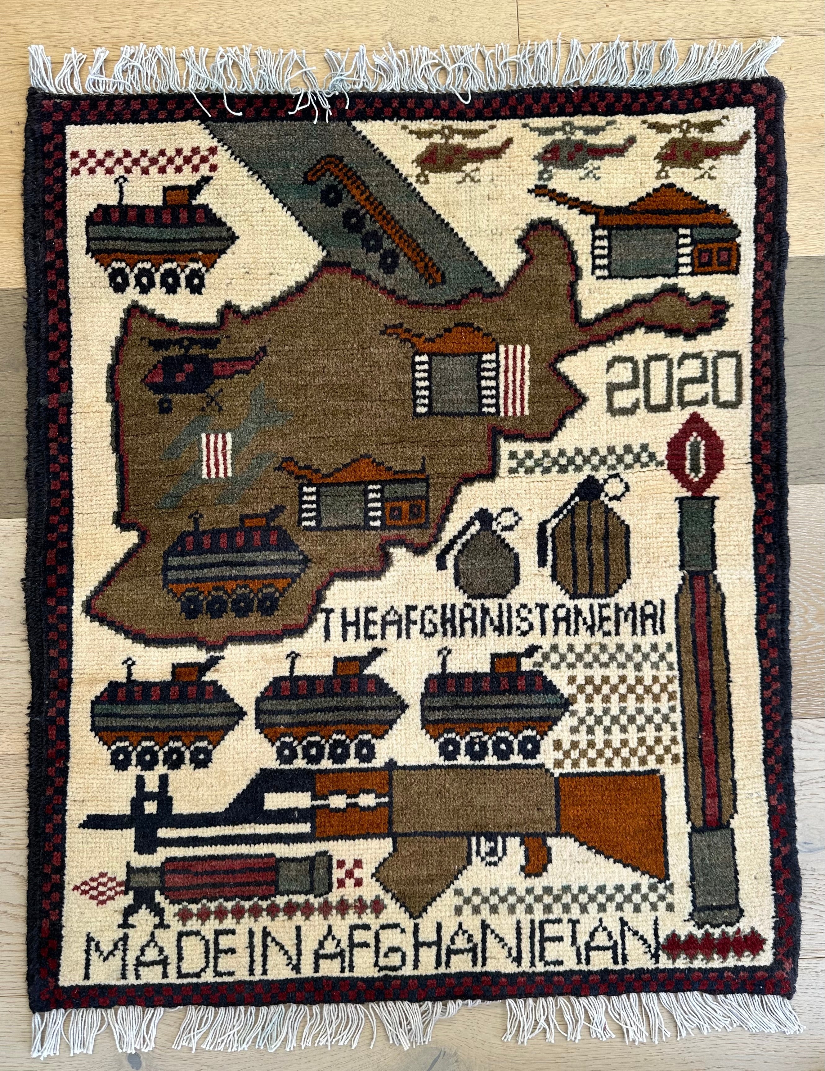 Afghan war handmade small rug, doormat Chobi. Size: 74x61 cm