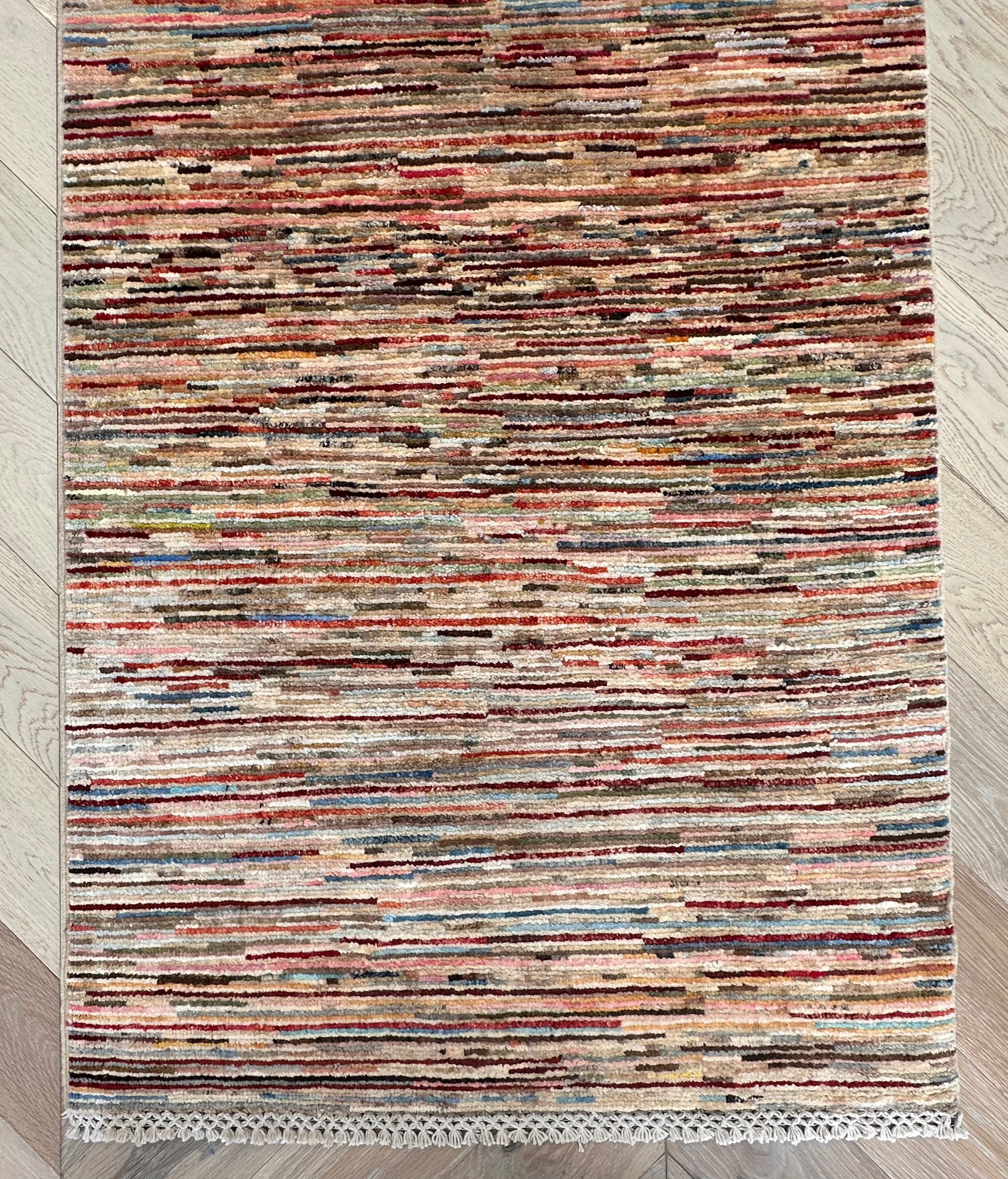 Beige Chobi Afghan Handmade — 2.91 x 0.79