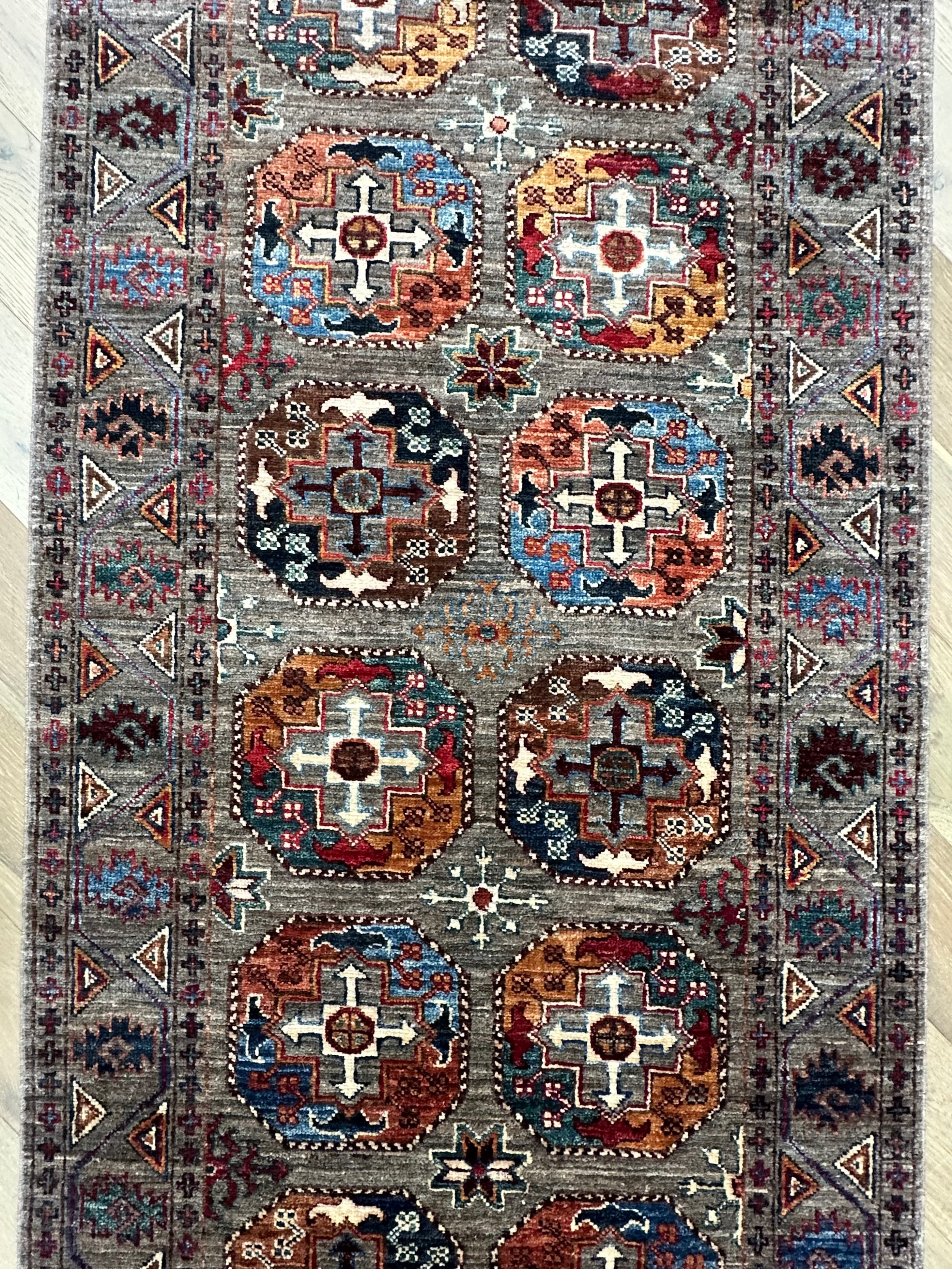 Grey Chobi Afghan Handmade — 3.00 x 0.81