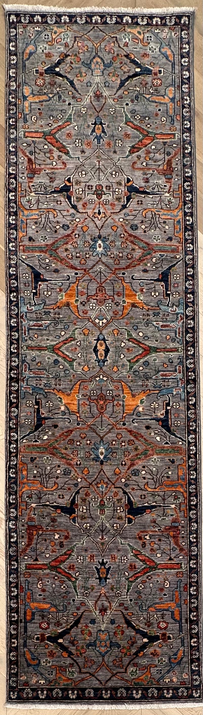 Beige Chobi Afghan Handmade — 2.93 x 0.82