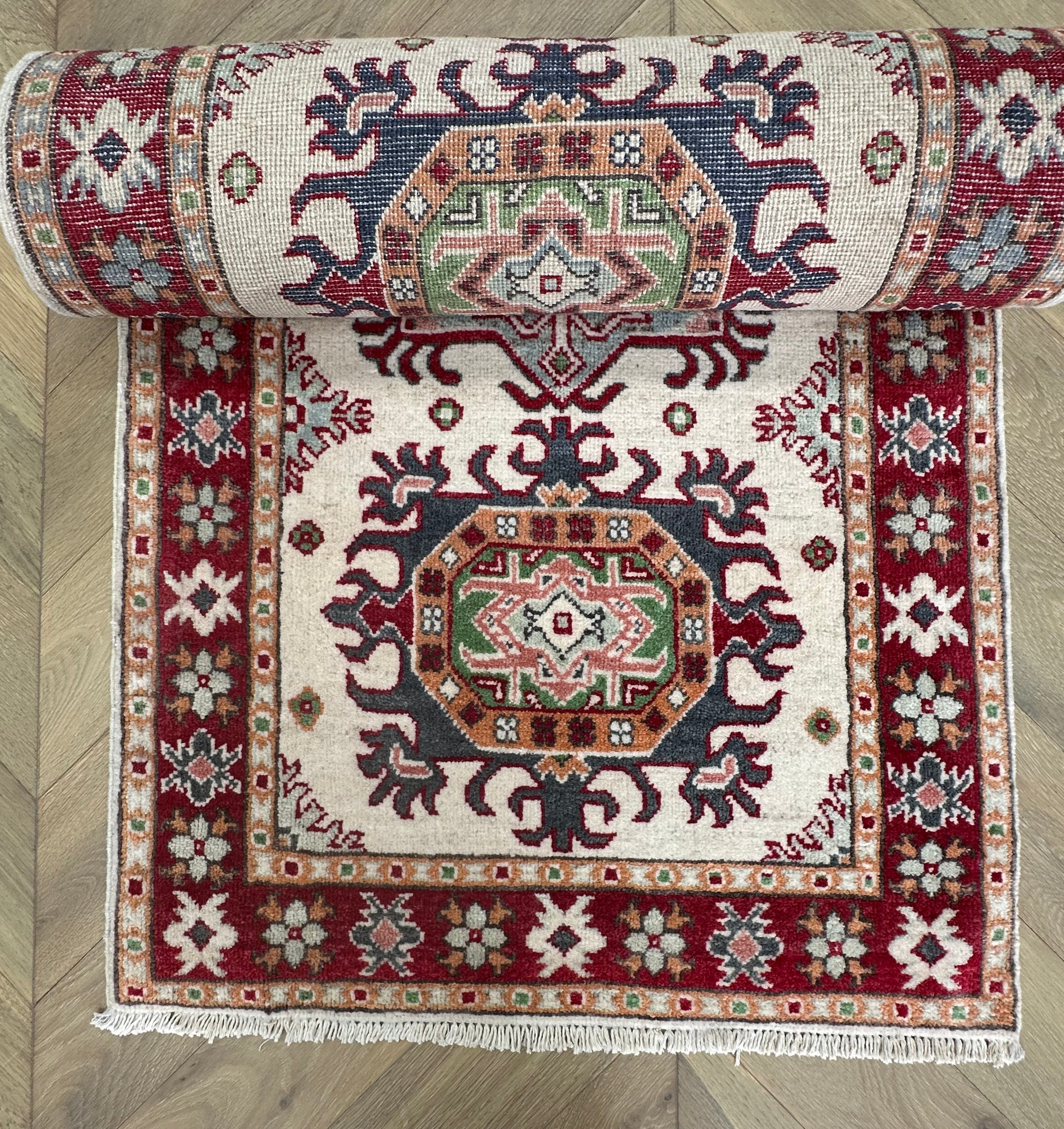 Grey Kazak handmade runner — 2.91 x 0.76