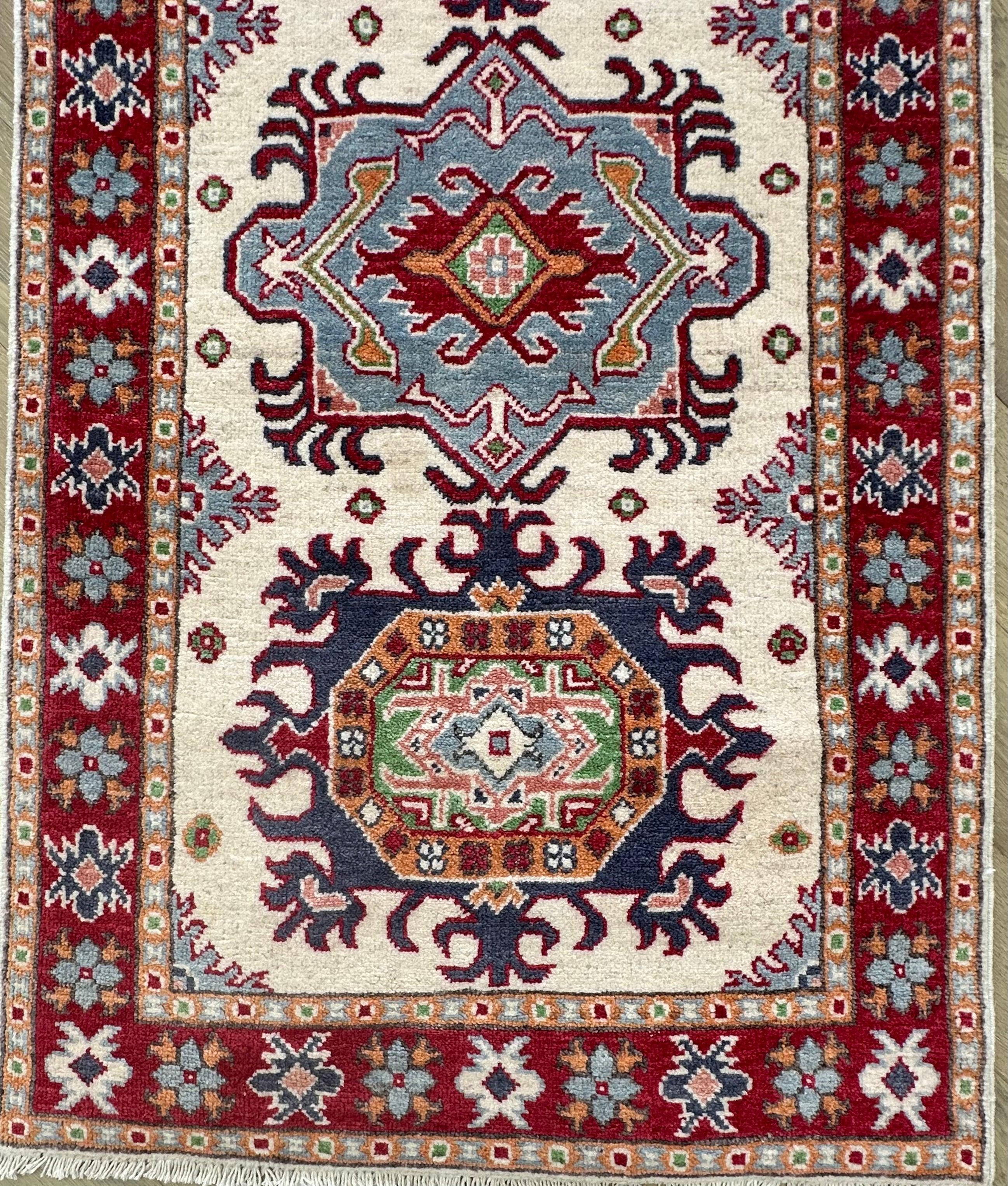Grey Kazak handmade runner — 2.91 x 0.76