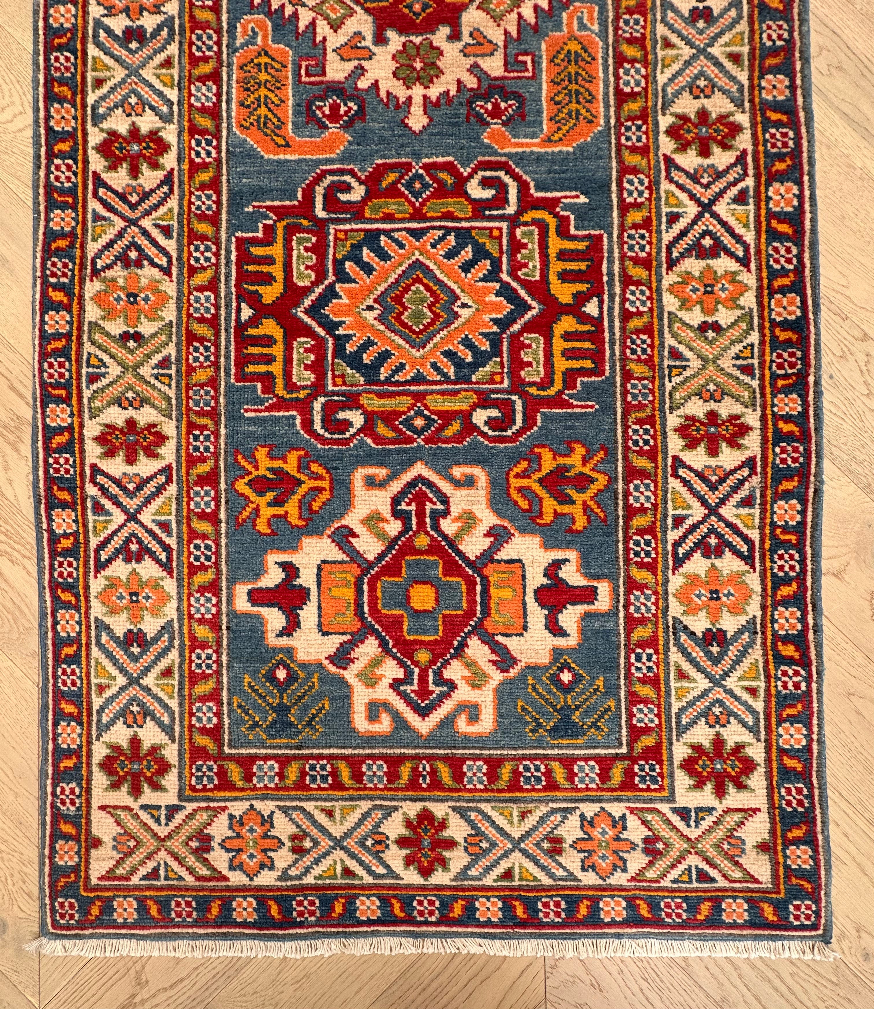 Grey Kazak handmade runner — 2.93 x 0.84