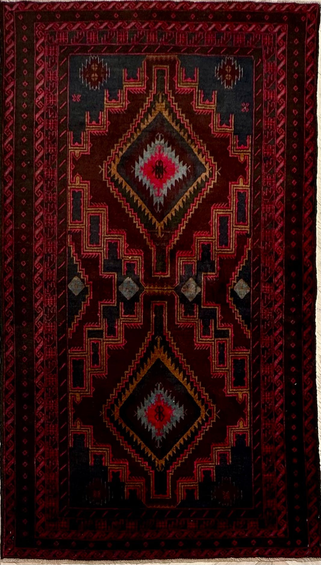 Red Afghan Handmade — 2.08 x 1.16