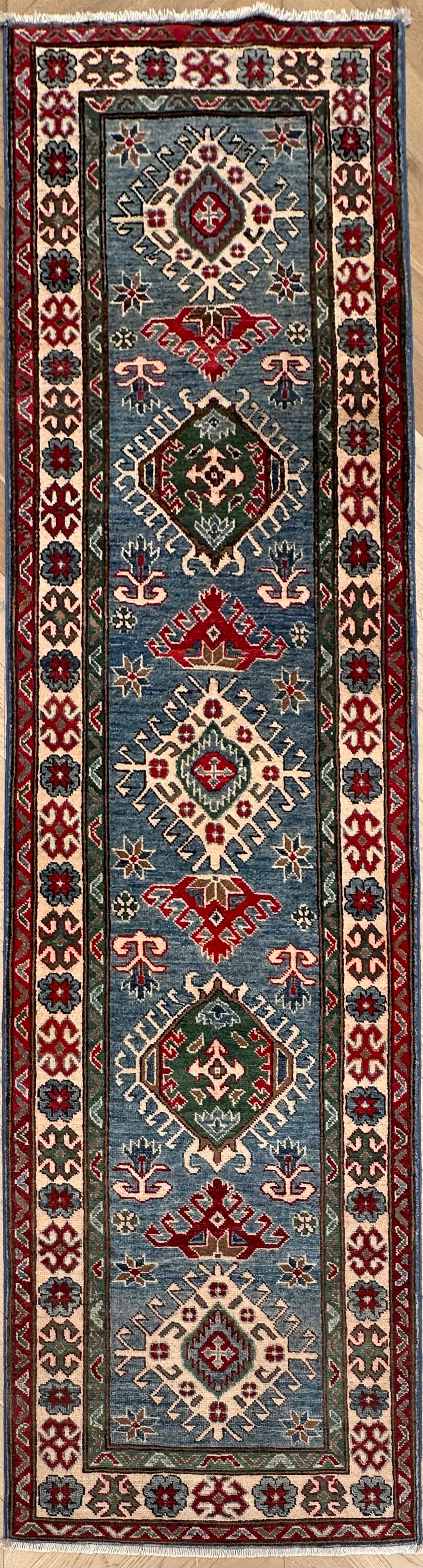 Grey Kazak handmade runner — 2.93 x 0.84