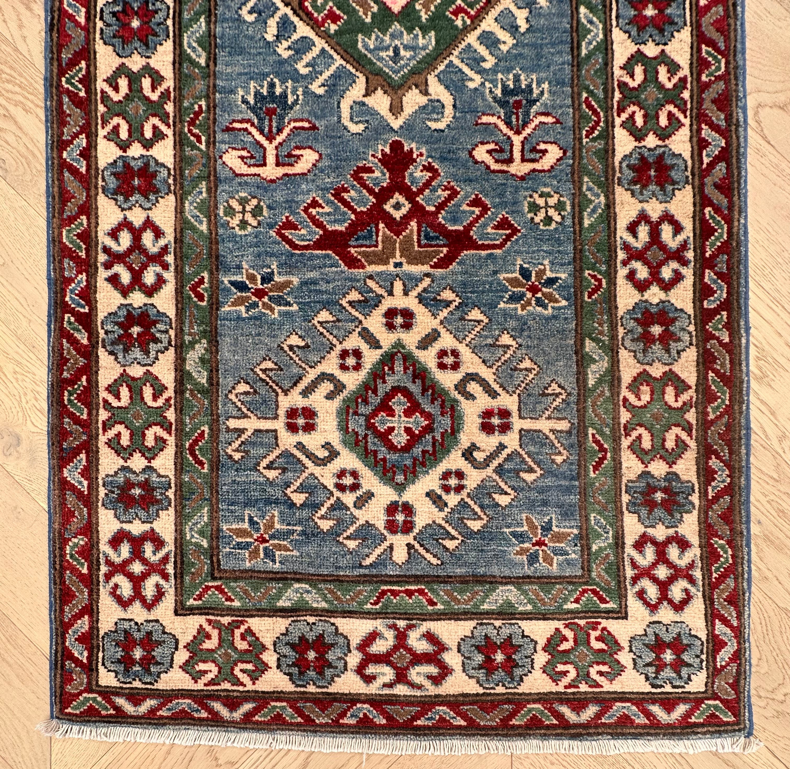 Grey Kazak handmade runner — 2.93 x 0.84