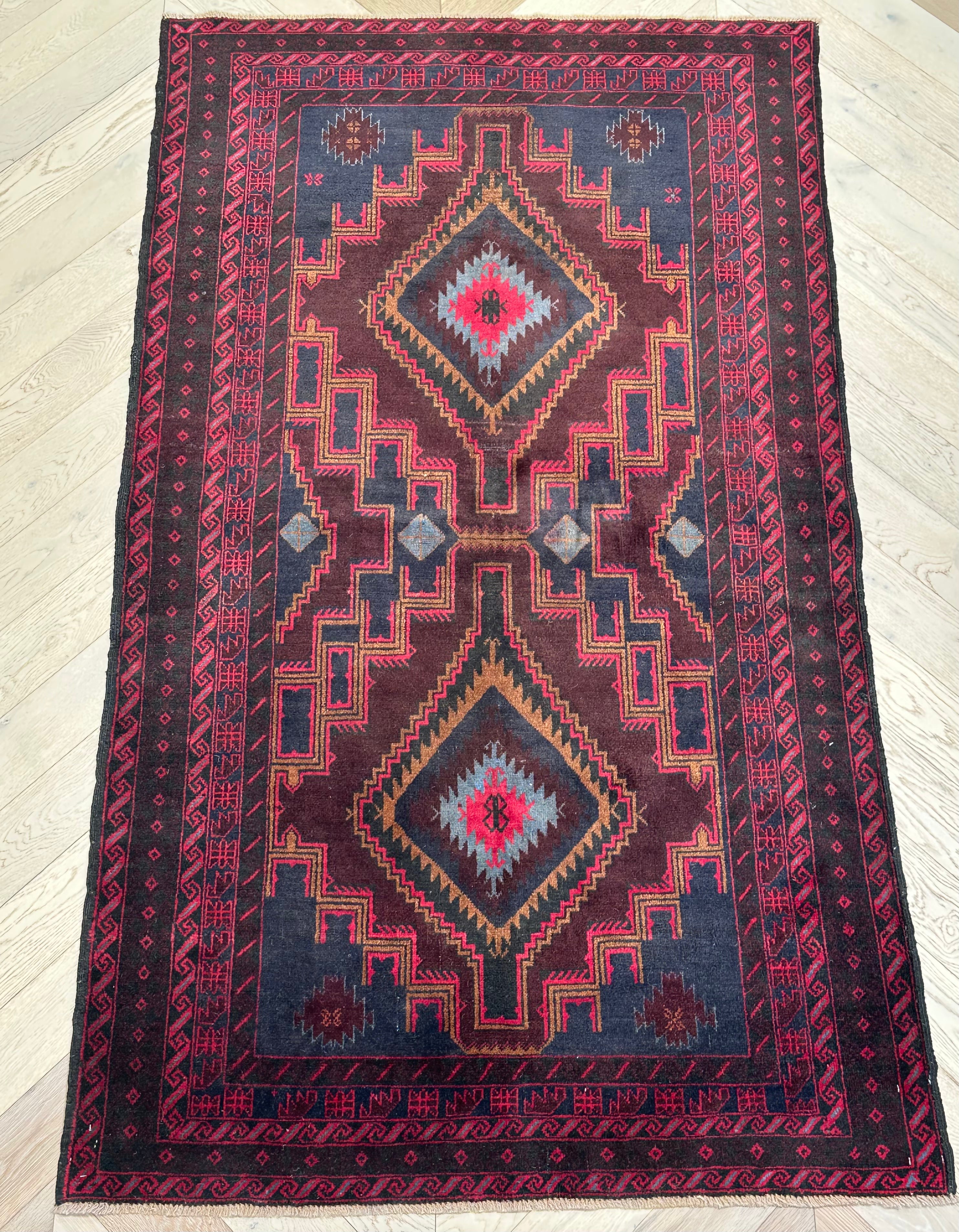 Red Afghan Handmade — 2.08 x 1.16