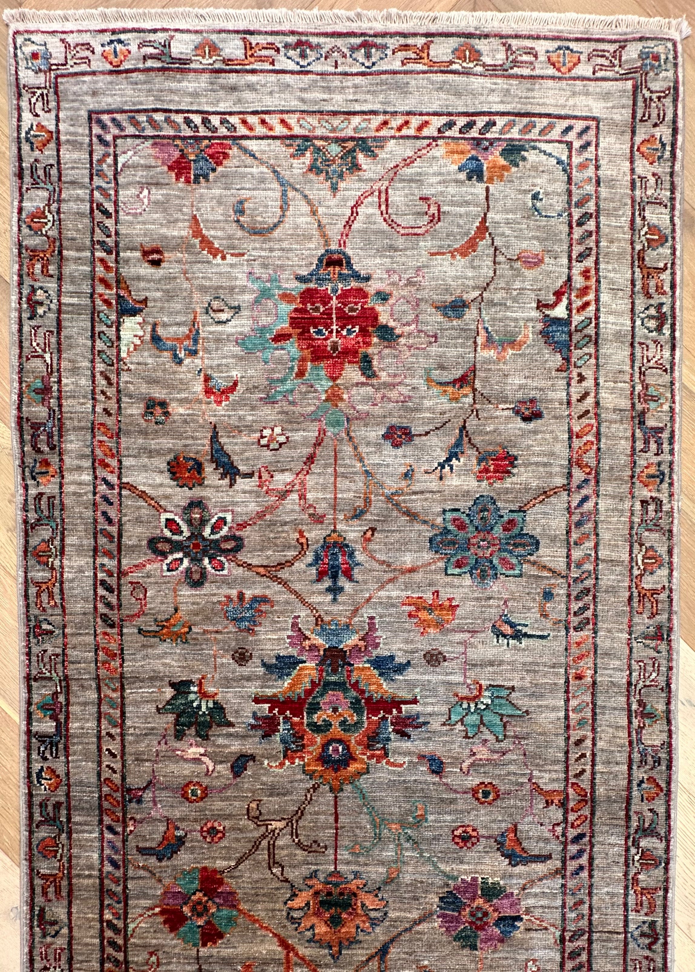 Beige Chobi Afghan Handmade — 2.45 x 0.80