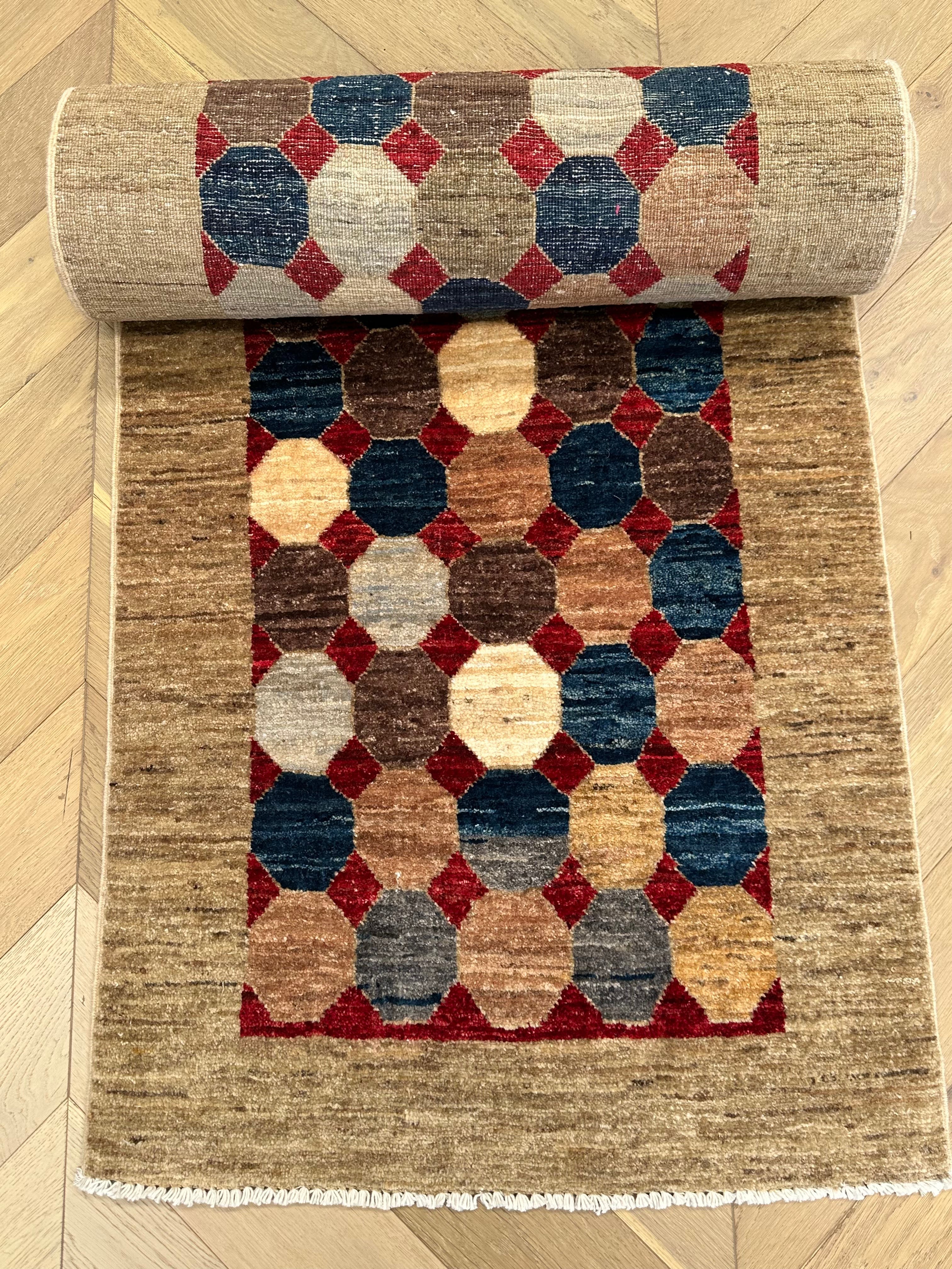Handmade Gaba rug-runner — 3.40 x 0.69