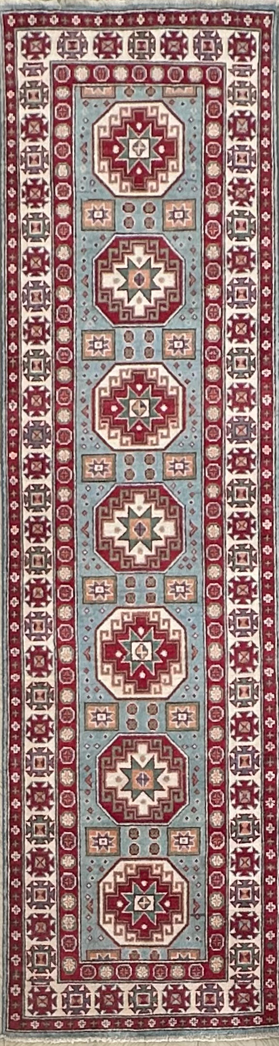 Grey Kazak handmade runner — 2.94 x 0.79