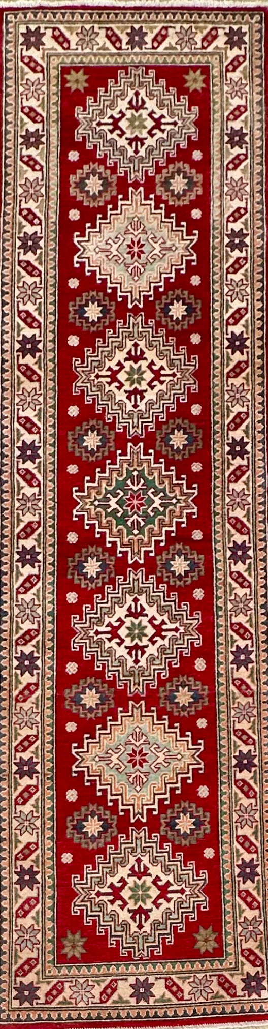 Grey Kazak handmade runner — 2.92 x 0.80
