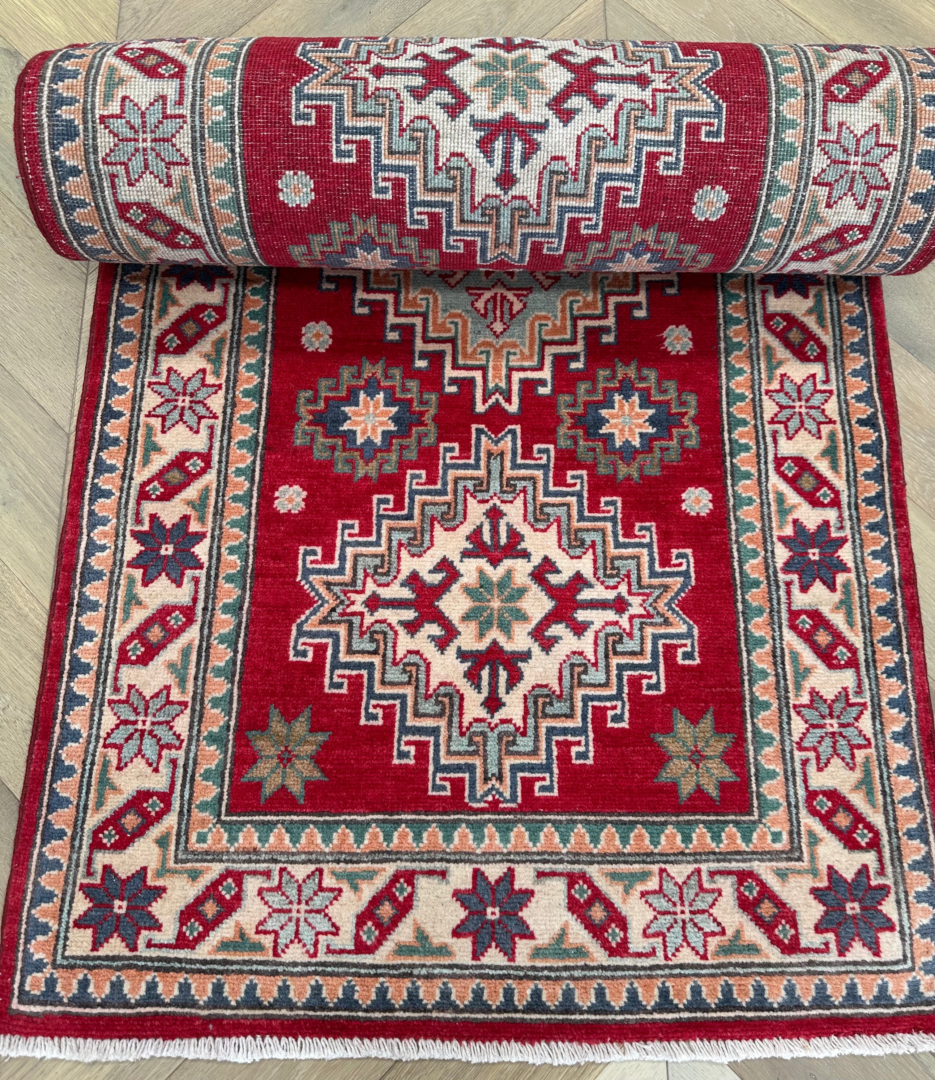 Grey Kazak handmade runner — 2.92 x 0.80