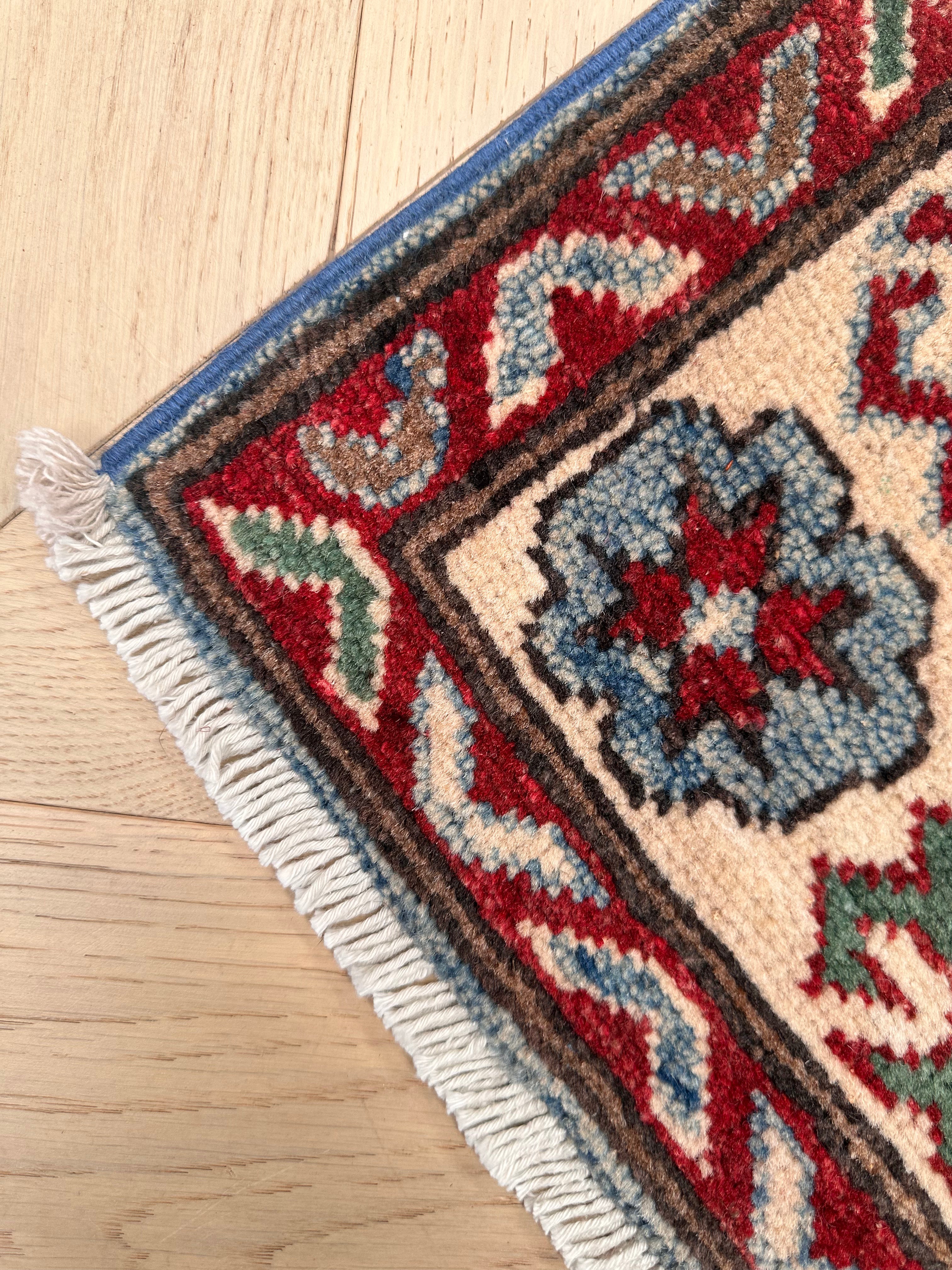Grey Kazak handmade runner — 2.93 x 0.84