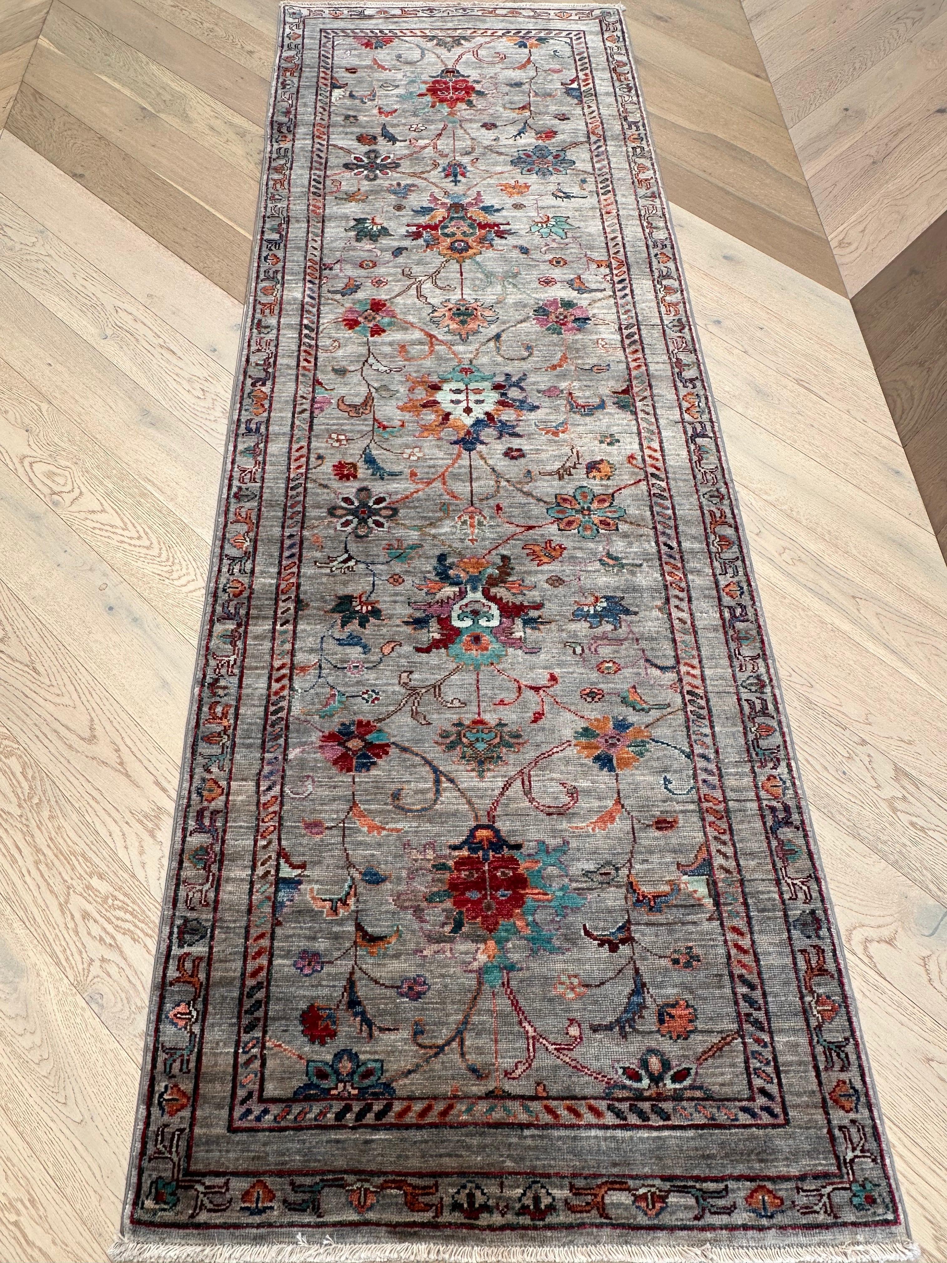 Beige Chobi Afghan Handmade — 2.45 x 0.80