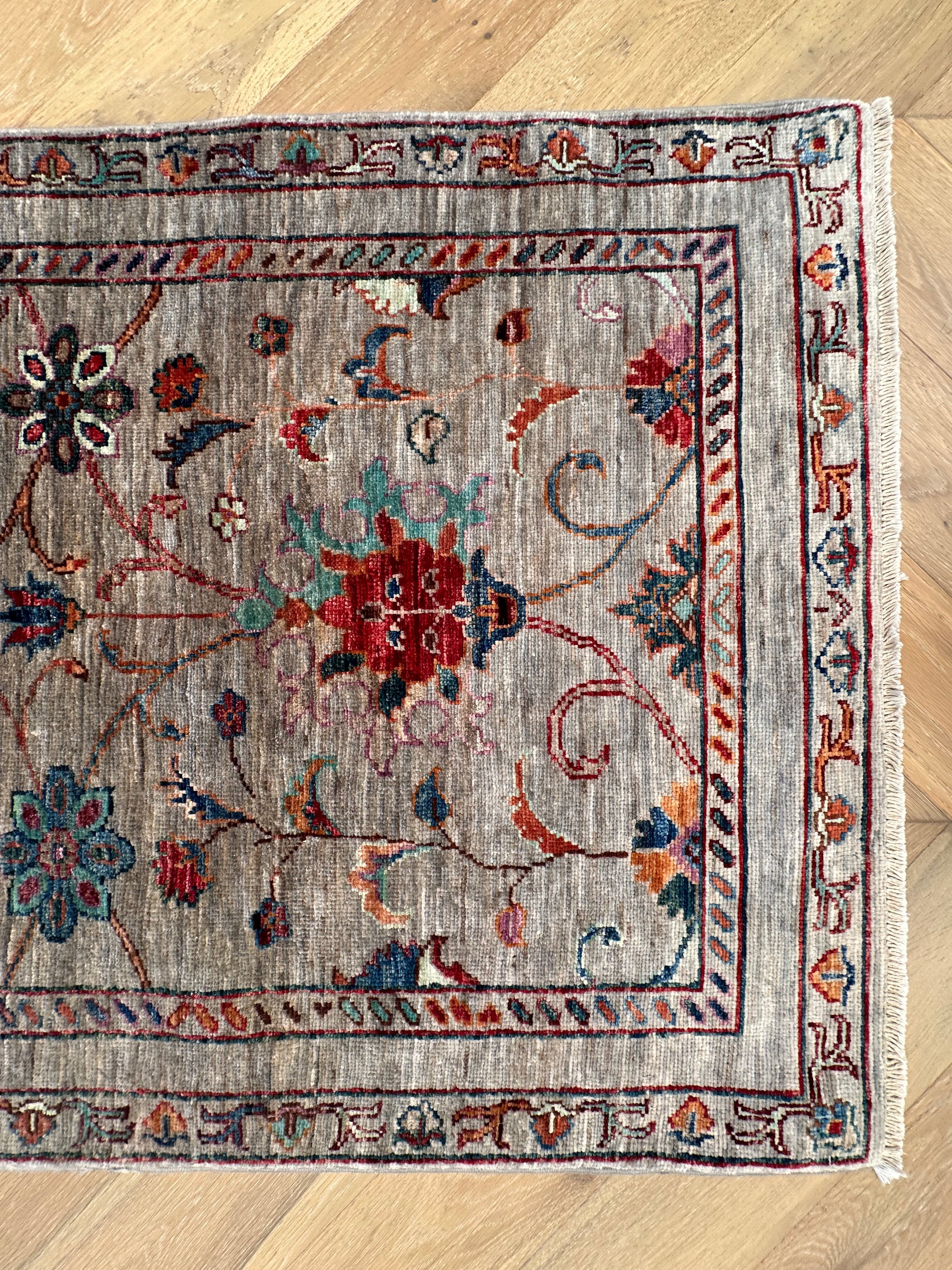 Beige Chobi Afghan Handmade — 2.45 x 0.80