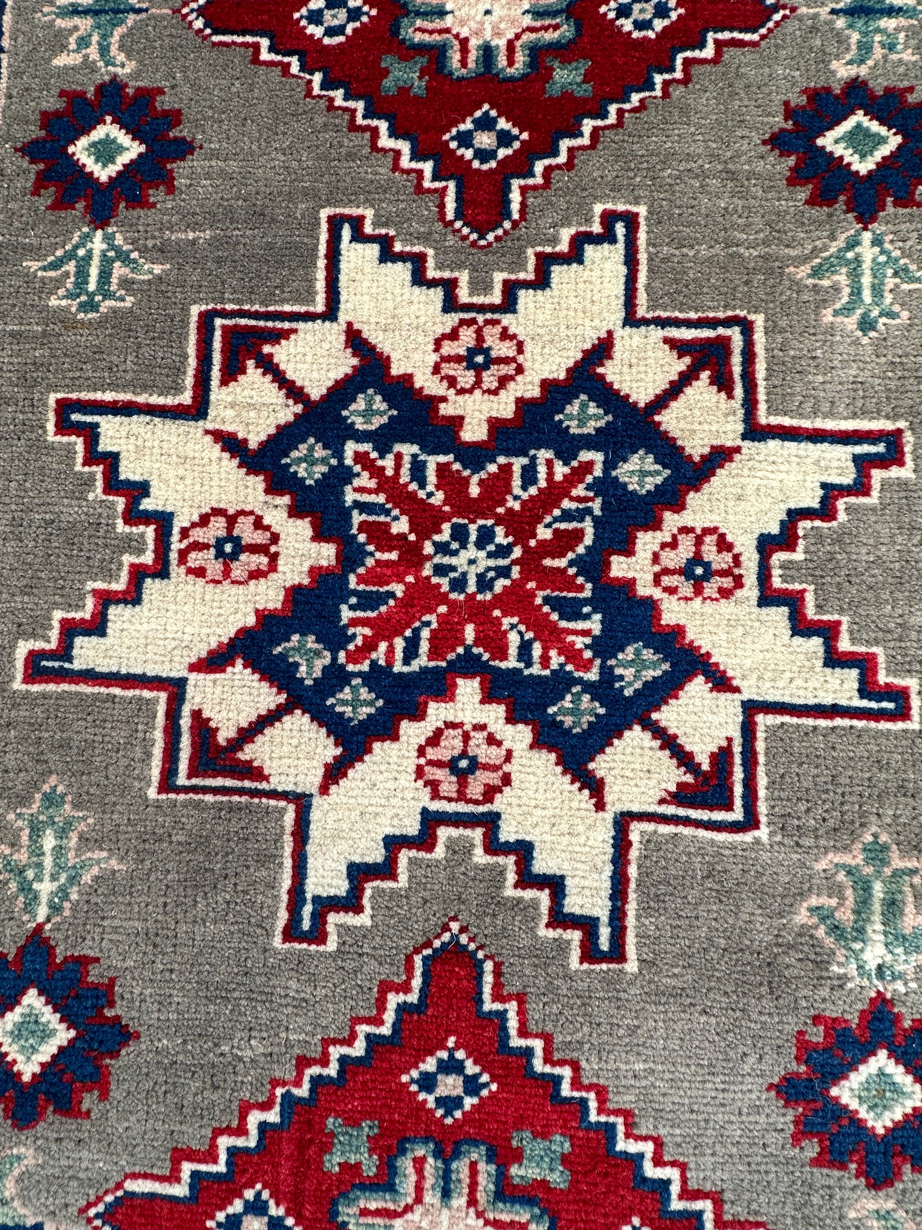 Grey Kazak handmade runner — 2.90 x 0.82