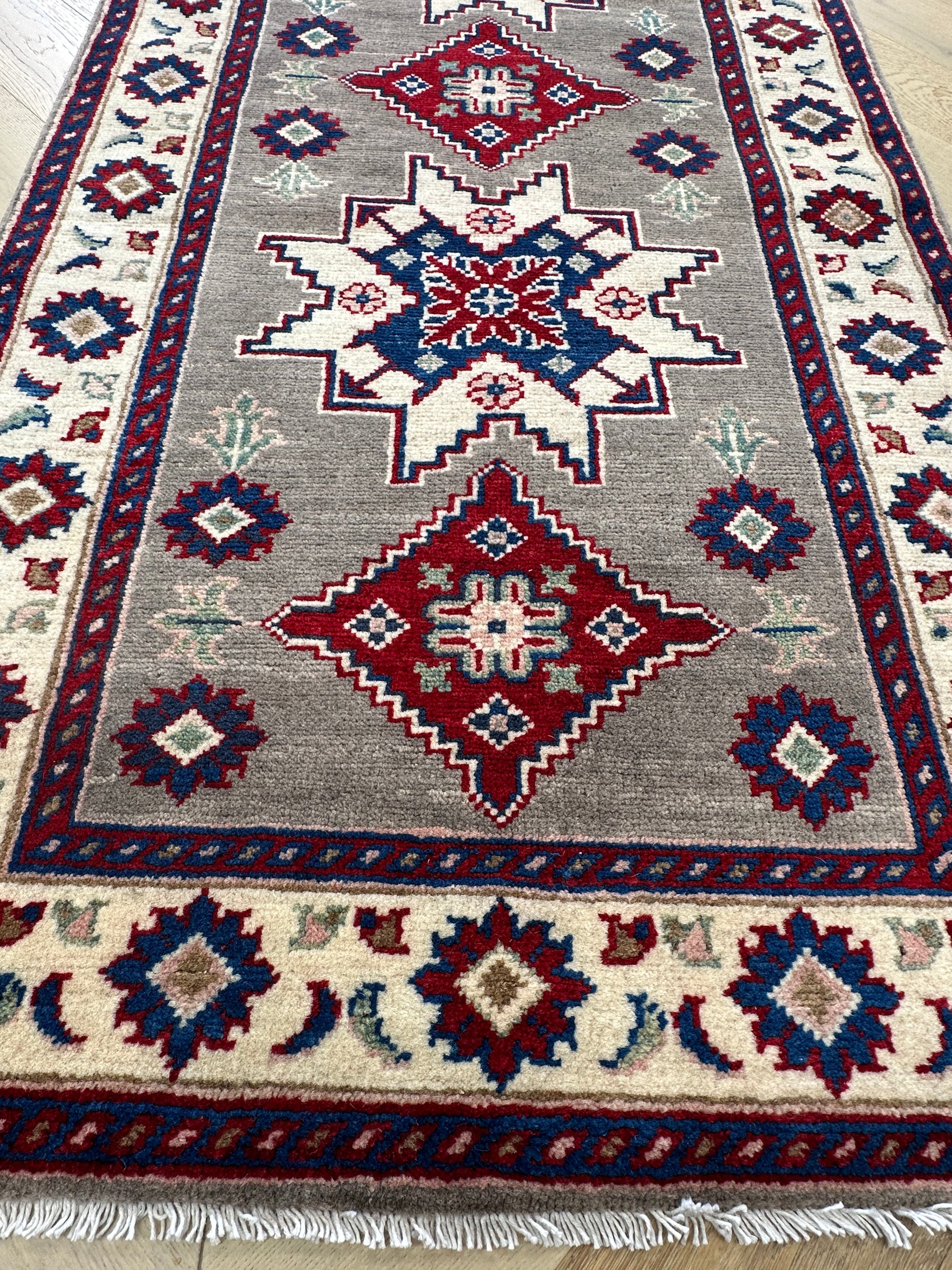 Grey Kazak handmade runner — 2.90 x 0.82