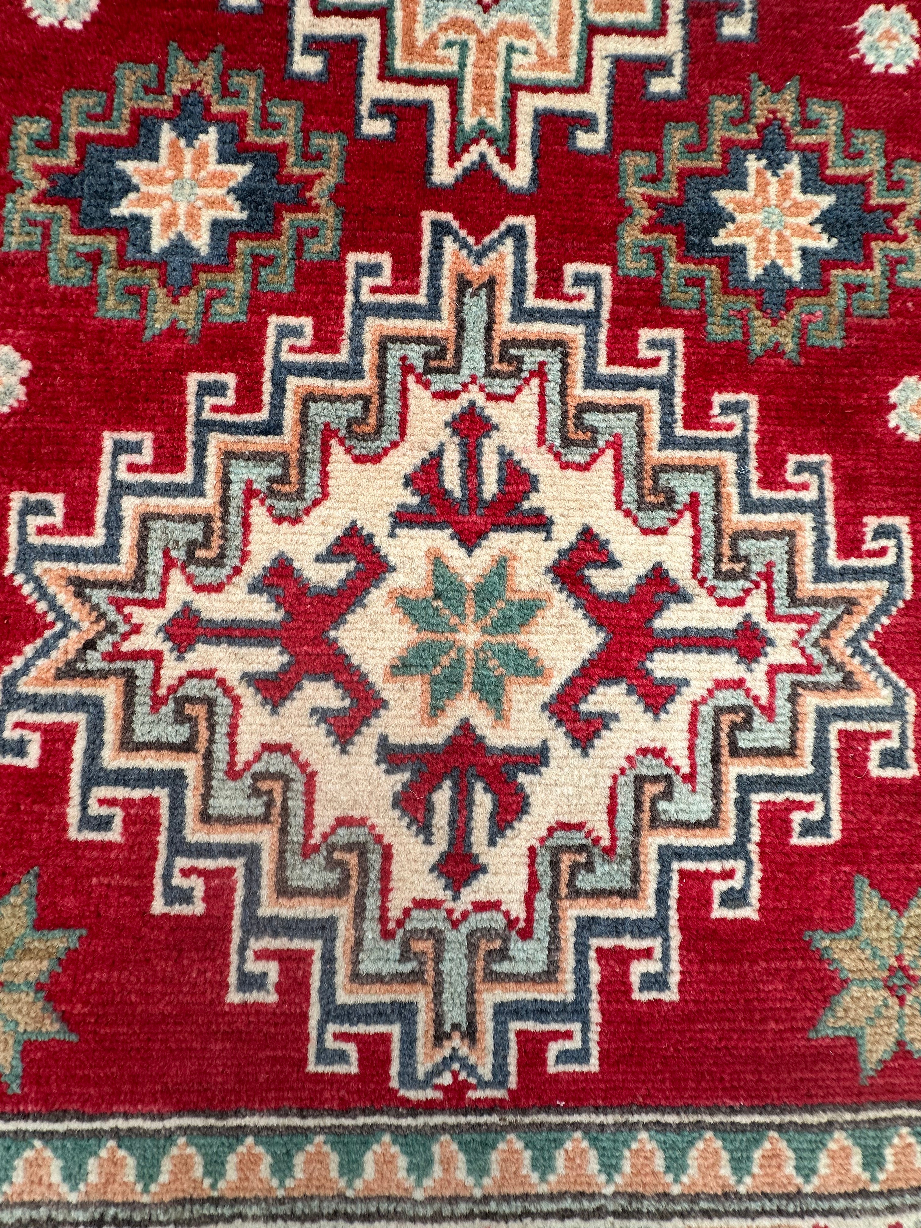 Grey Kazak handmade runner — 2.92 x 0.80