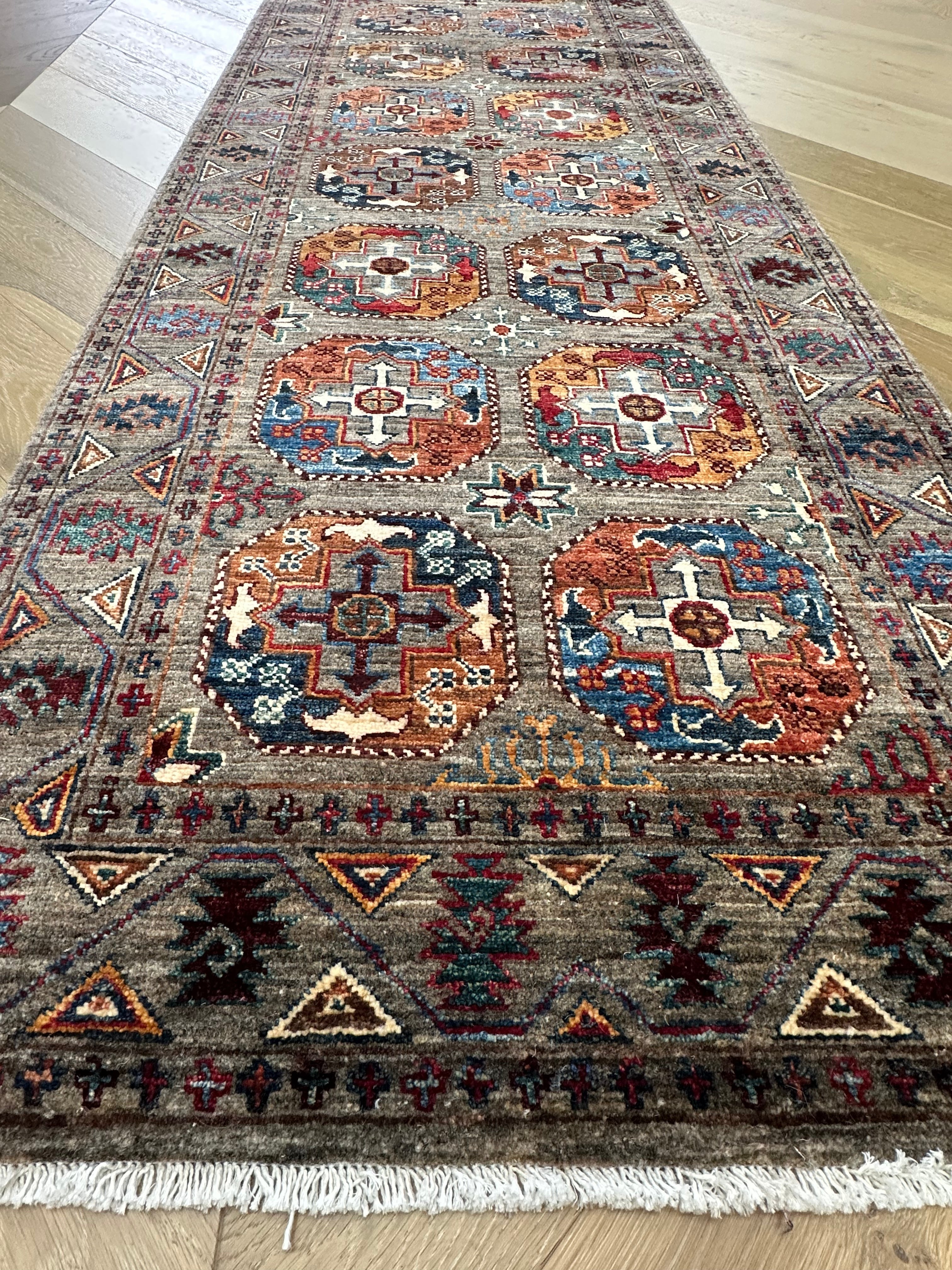 Grey Chobi Afghan Handmade — 3.00 x 0.81