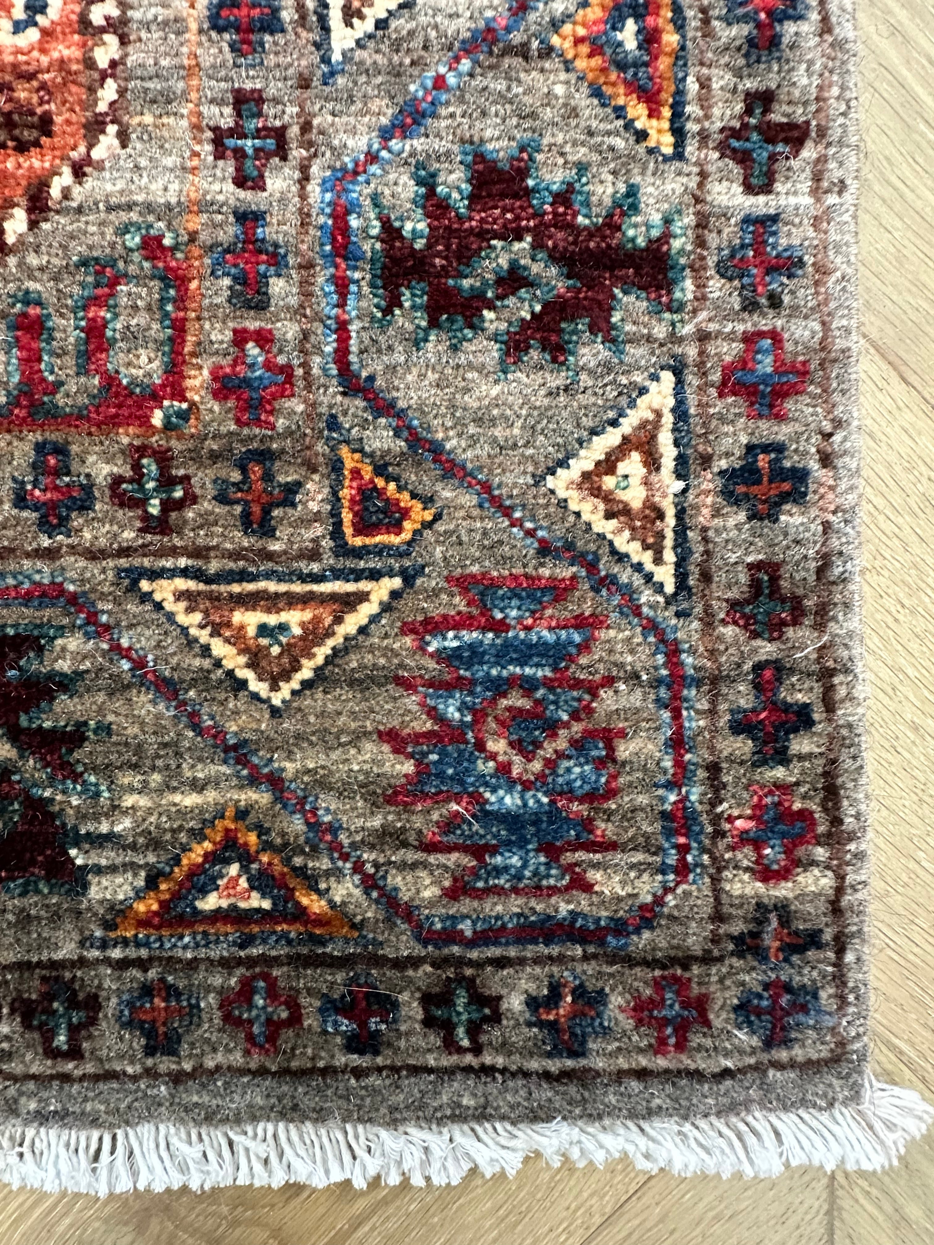 Grey Chobi Afghan Handmade — 3.00 x 0.81