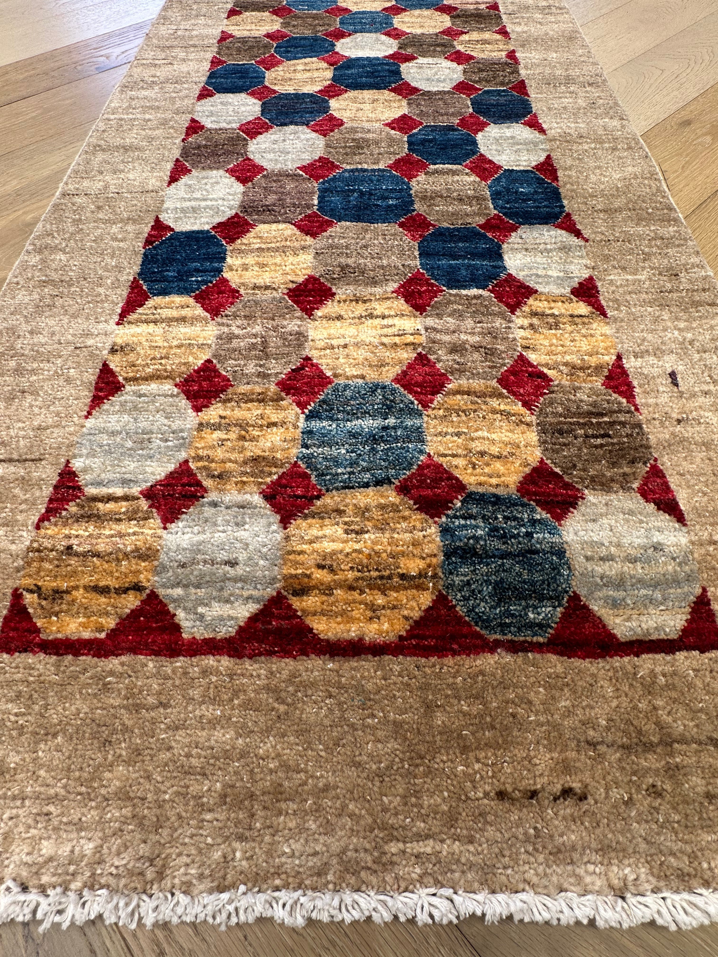 Handmade Gaba rug-runner — 3.40 x 0.69