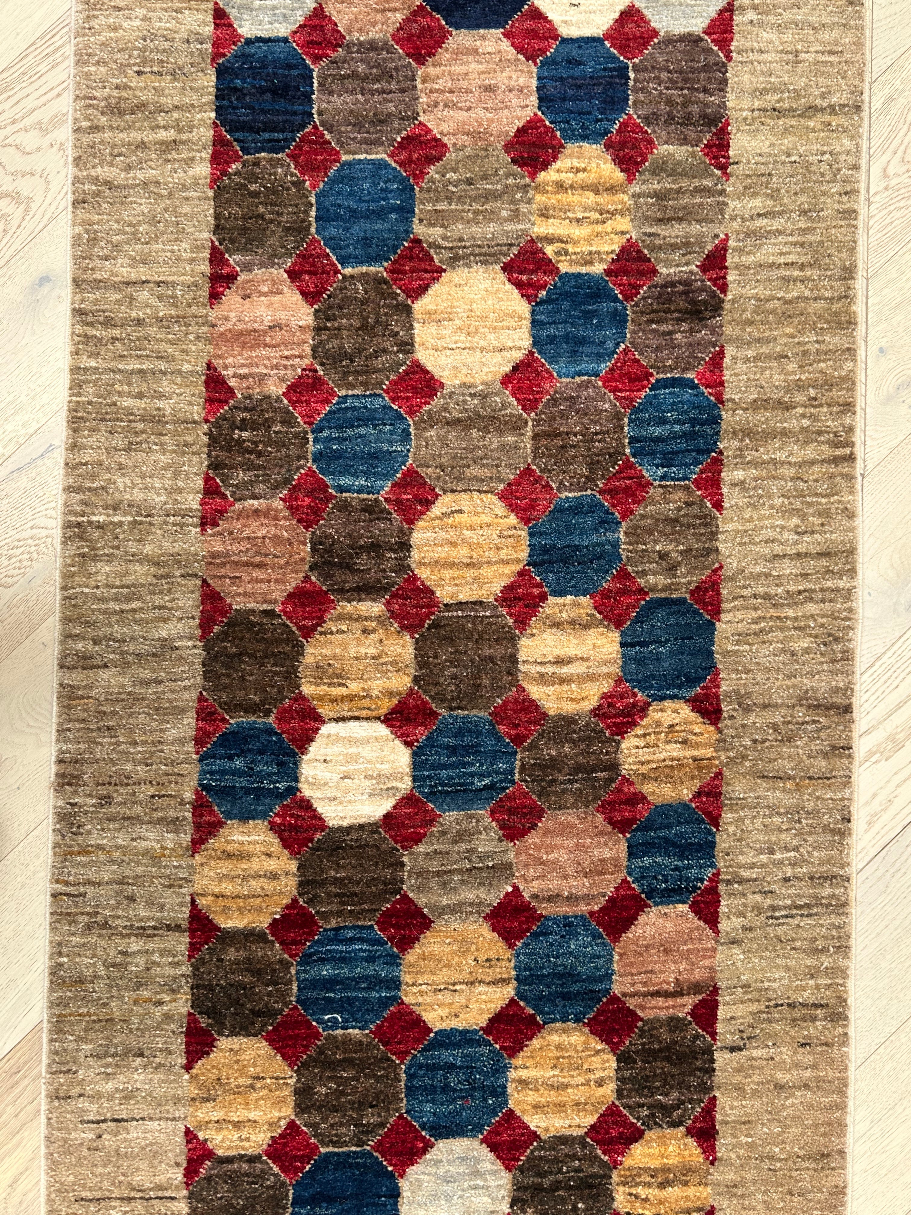 Handmade Gaba rug-runner — 3.40 x 0.69