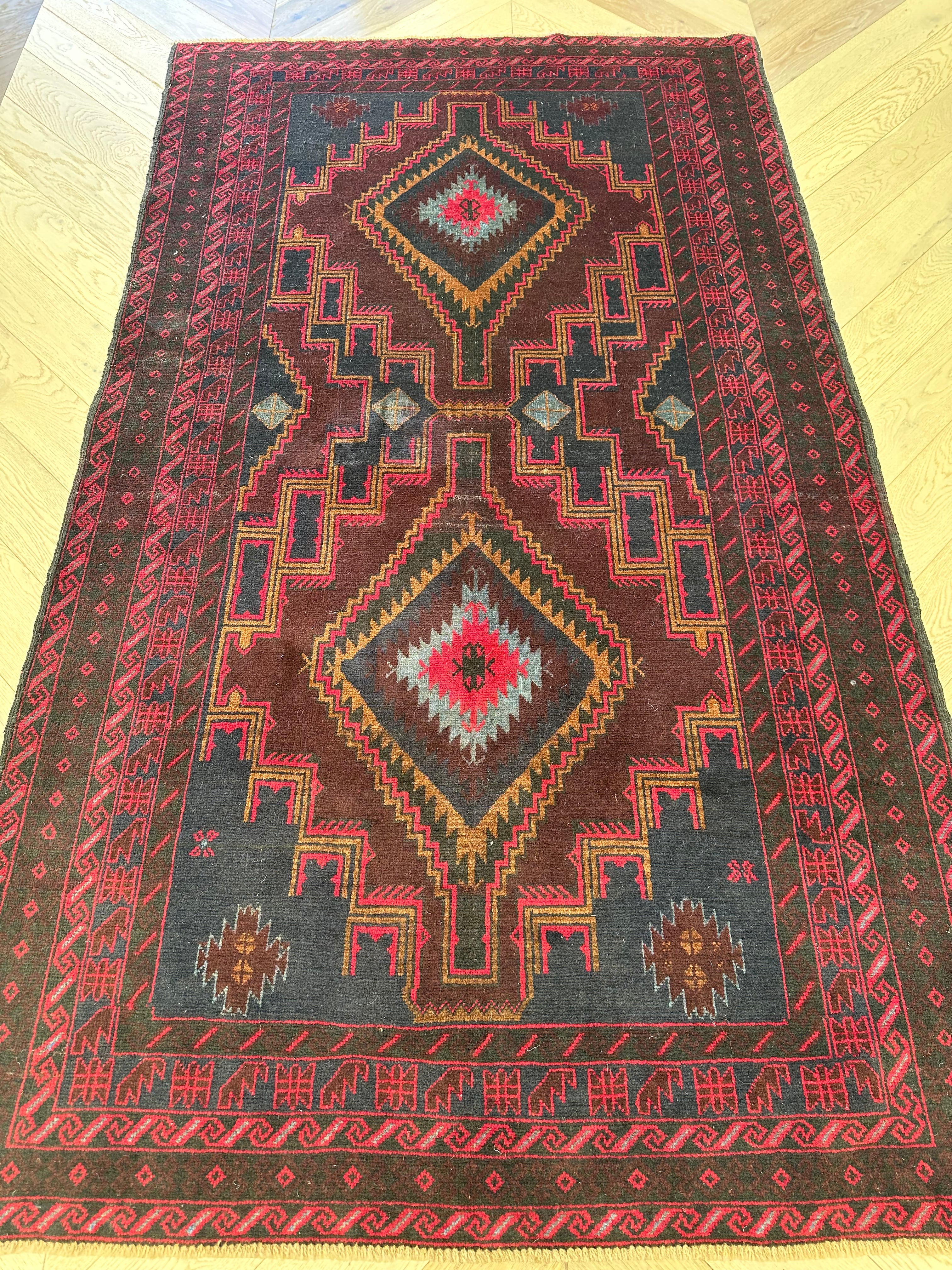 Red Afghan Handmade — 2.08 x 1.16