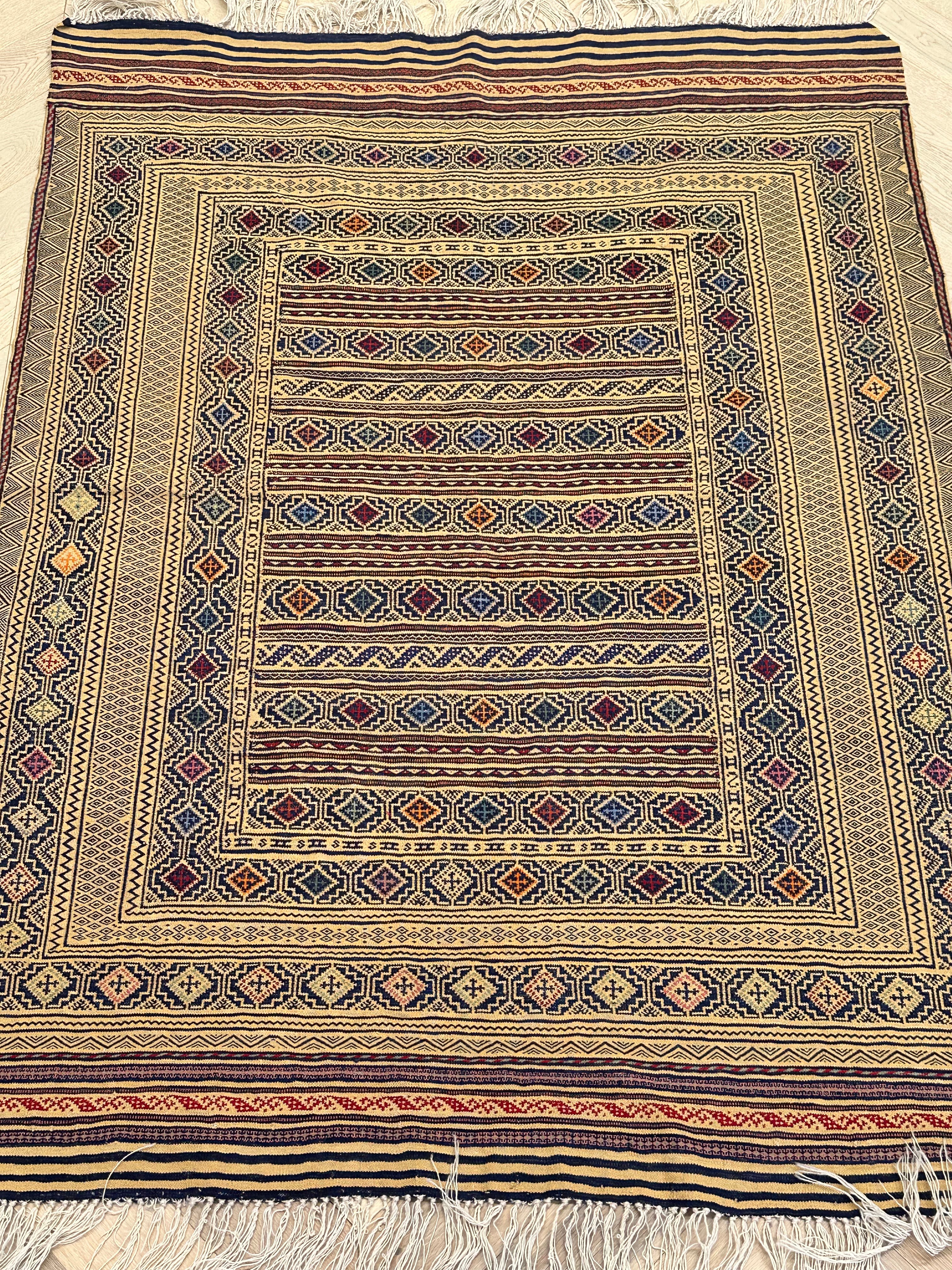 Yellow Handmade Herati Sumak Rug | — 1.90 x 1.37