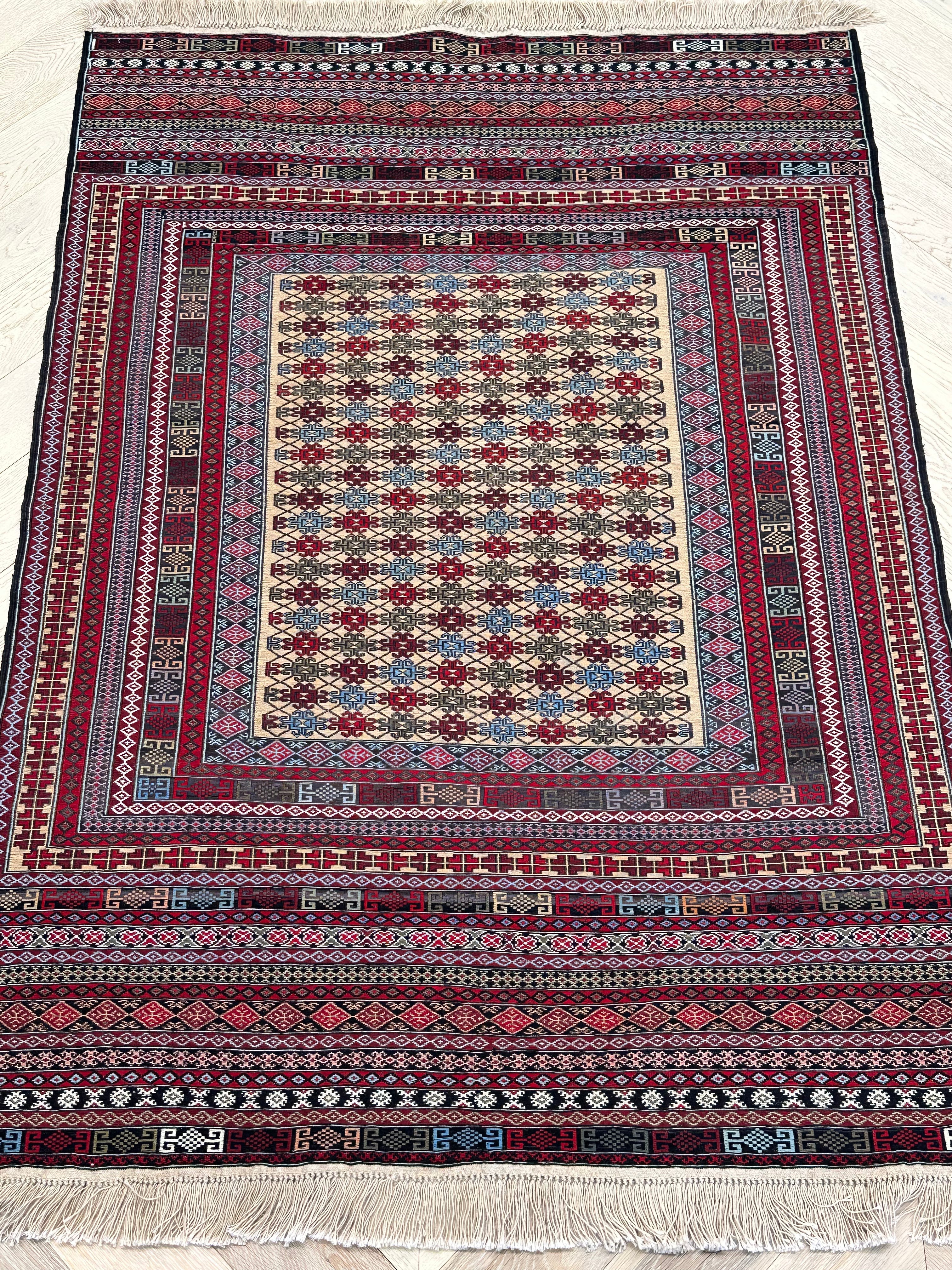 Yellow Handmade Herati Sumak Rug | — 1.88 x 1.26